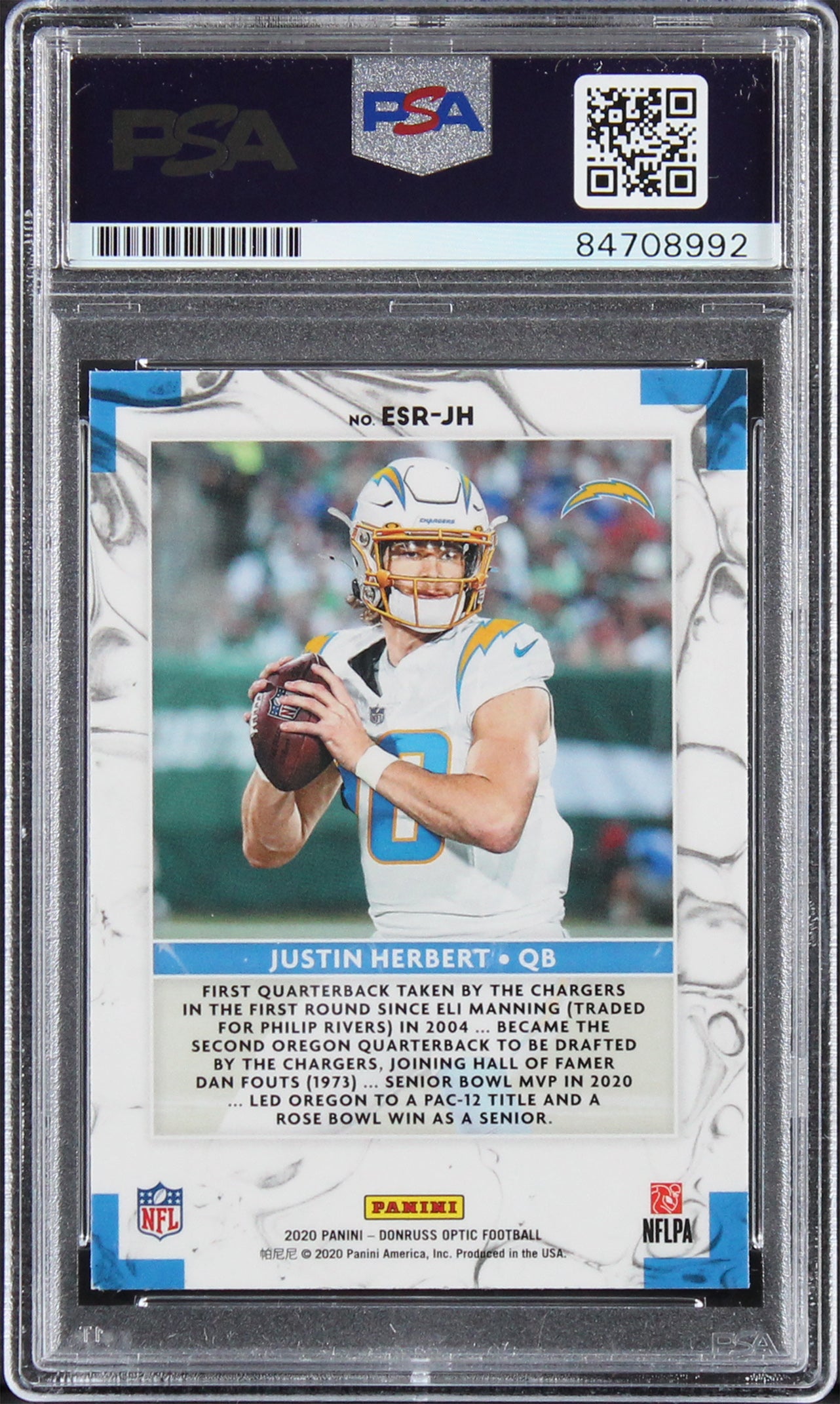 Chargers Justin Herbert Signed 2020 Donruss Optic #ESR-JH RC Card PSA Slabbed