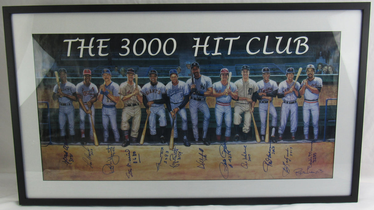 3000 Hit Club Signed Framed Poster JSA LOA X84115