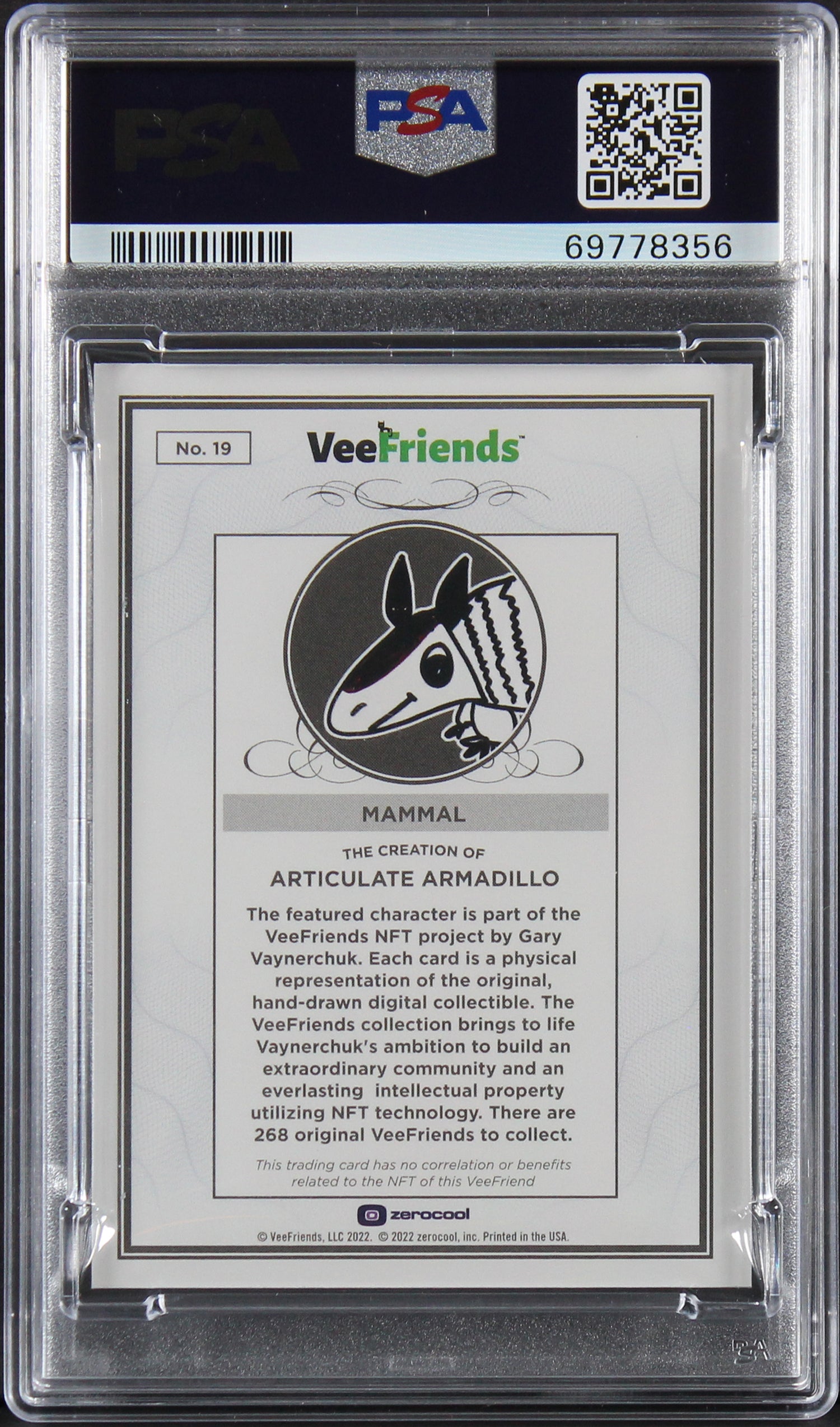 Gary Vaynerchuck Signed 2022 Peaceful Armadillo Diamond 1/1 #19 Card 10 PSA Slab