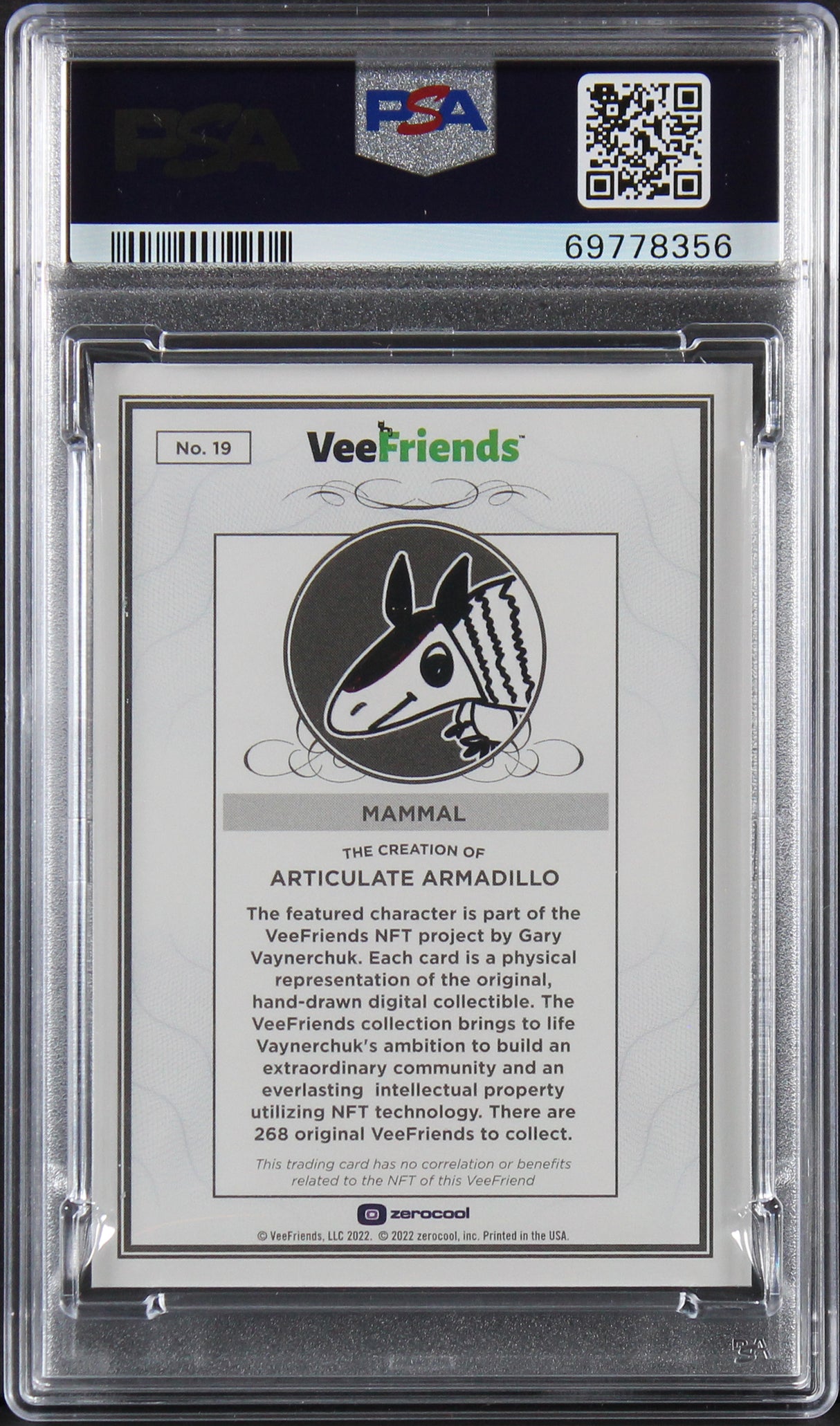 Gary Vaynerchuck Signed 2022 Peaceful Armadillo Diamond 1/1 #19 Card 10 PSA Slab