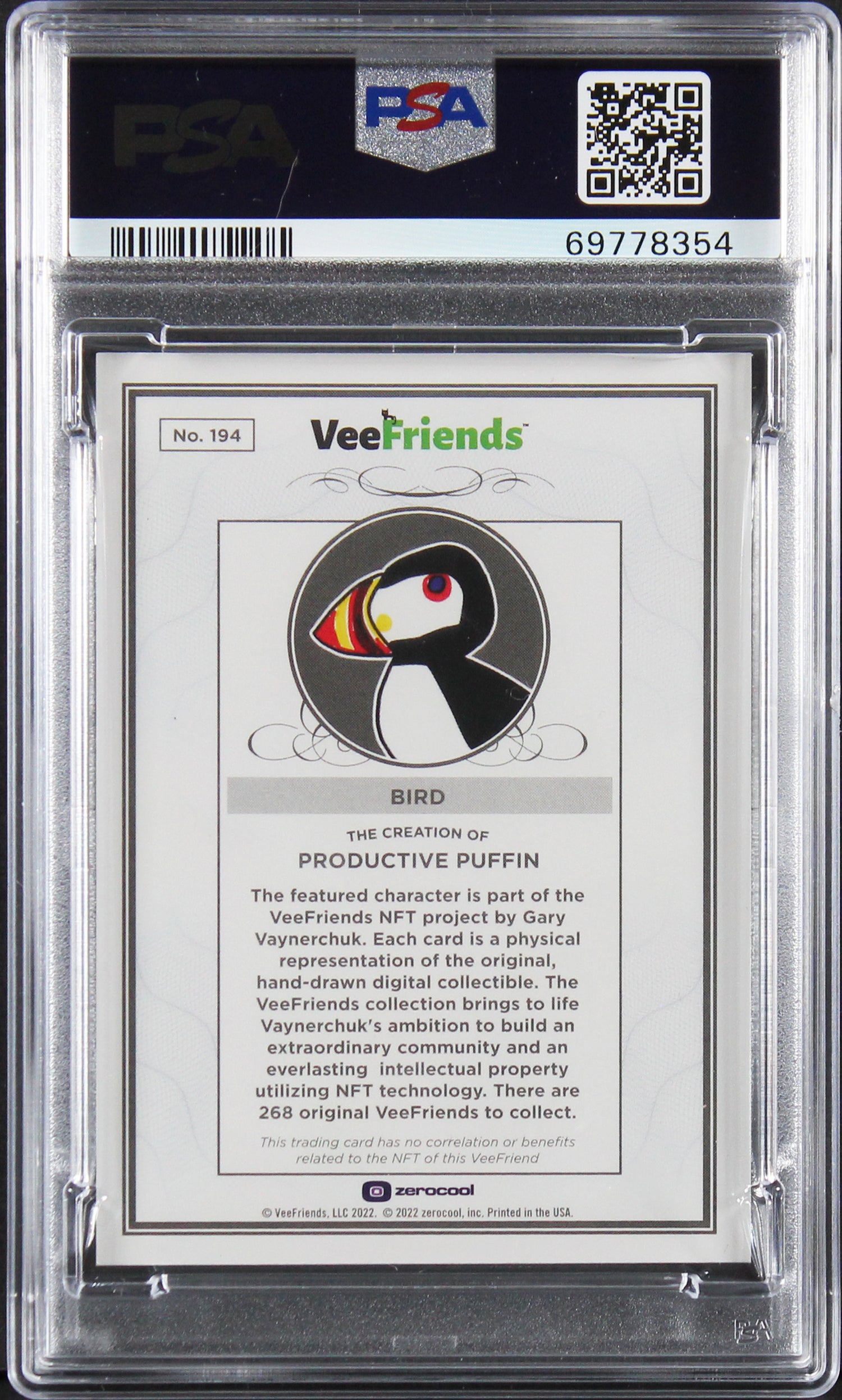 Gary Vaynerchuck Signed 2022 Productive Puffin #194 Card Grade 10/9 PSA Slab