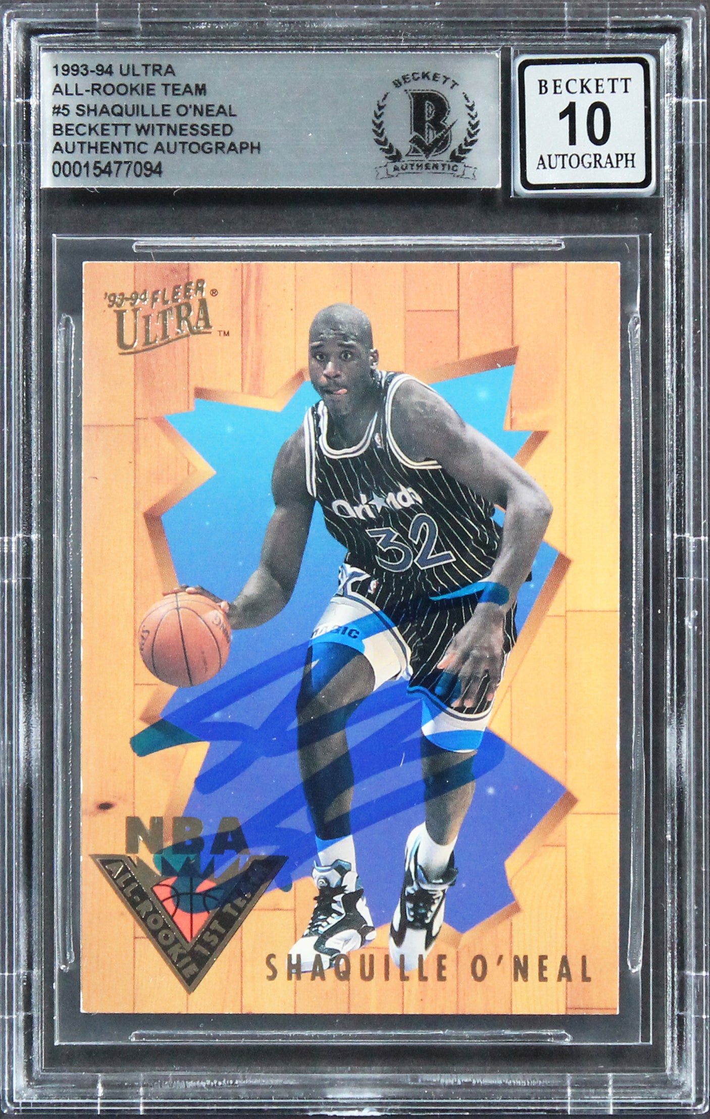 Shaquille O'Neal Signed 1993 Ultra All Rookie Team #5 Card Auto 10! BAS Slabbed