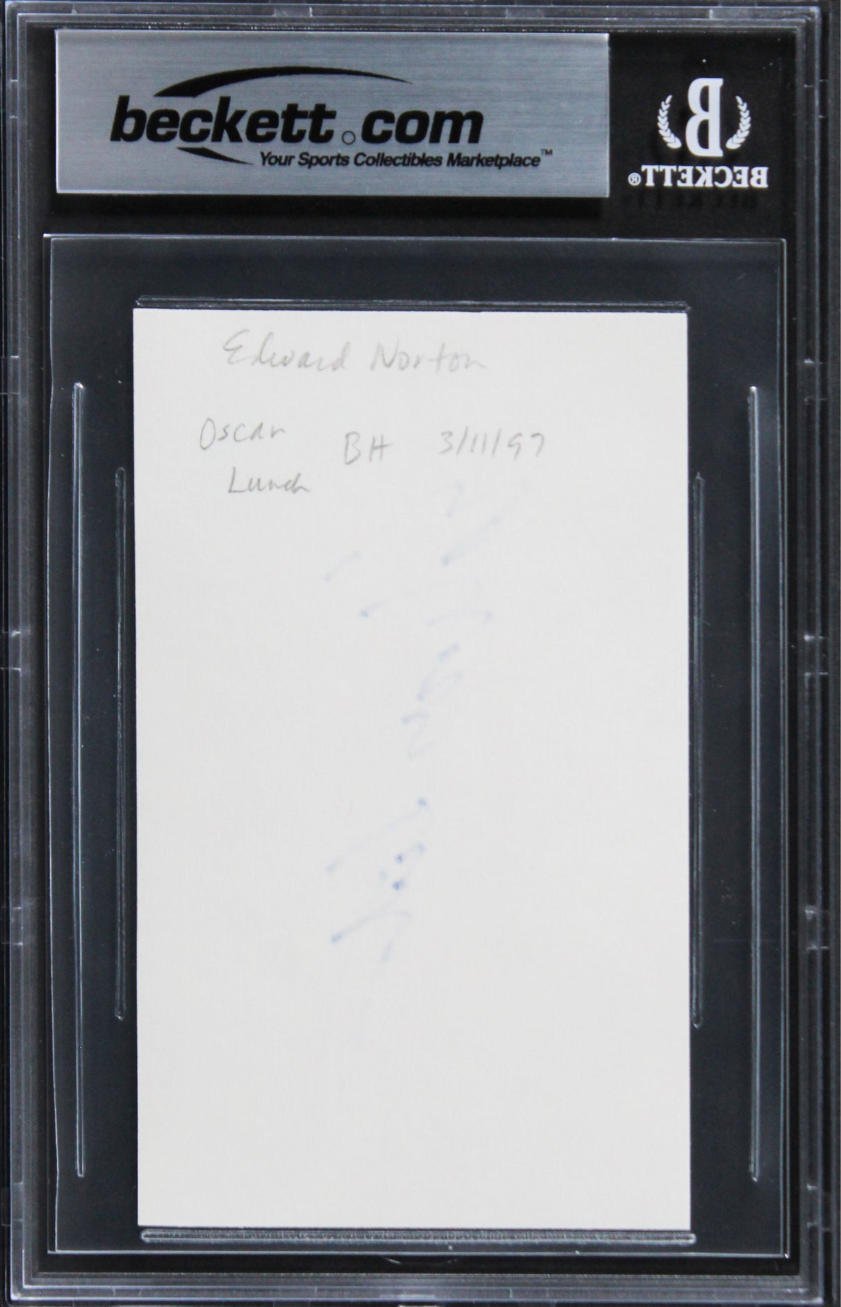 Edward Norton Fight Club Authentic Signed 3x5 Index Card Autographed BAS Slabbed