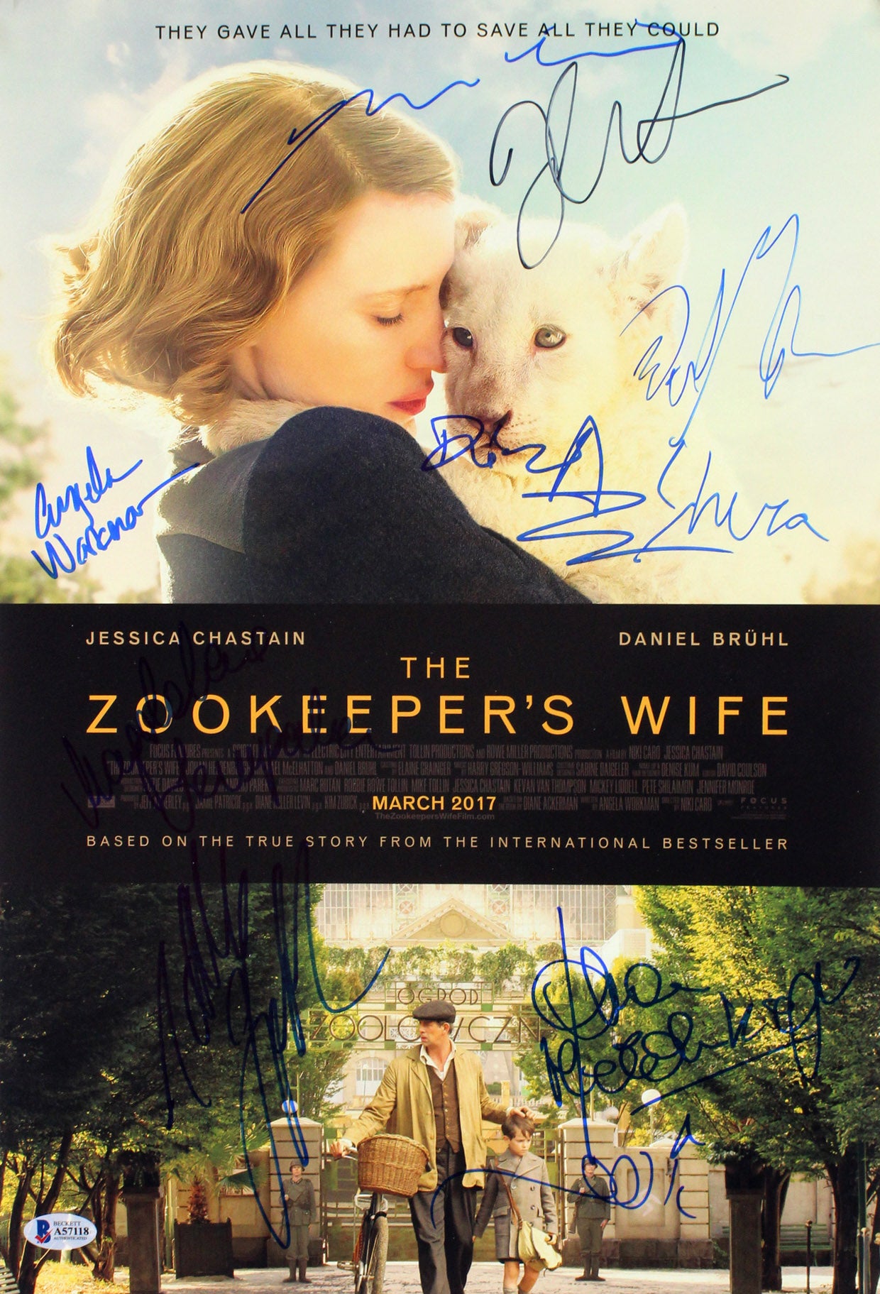 The Zookeeper's Wife (11) Jessica Chastain +10 Signed 12x18 Photo BAS #A57118