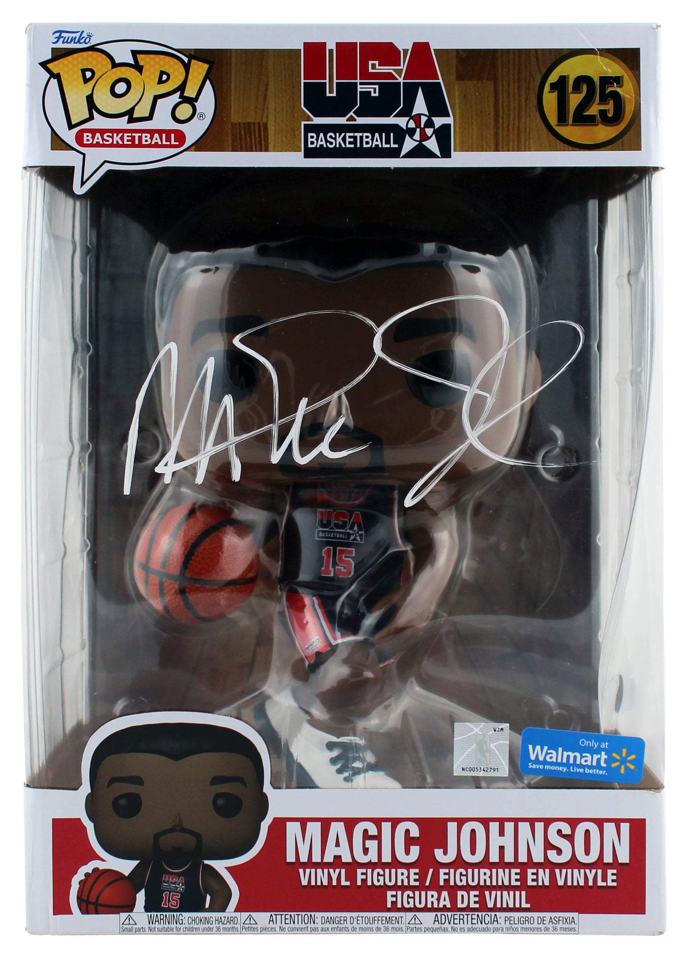 Magic Johnson Signed 10" USA Basketball #125 Funko Pop Figure BAS Wit #W421701