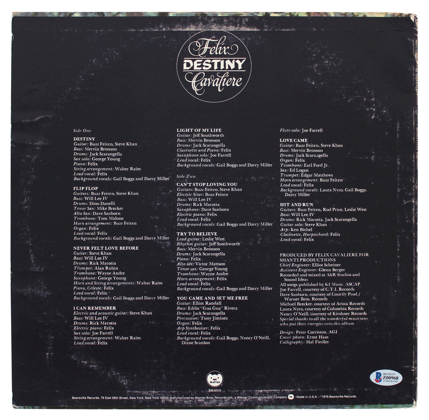 Felix Cavaliere Signed Destiny Promotional Copy Album Cover W/ Vinyl BAS #Z00968