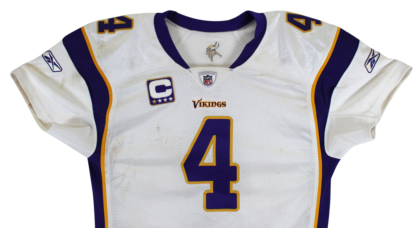 Vikings Brett Favre 2009 Game Used White Reebok Road Jersey Photo Matched