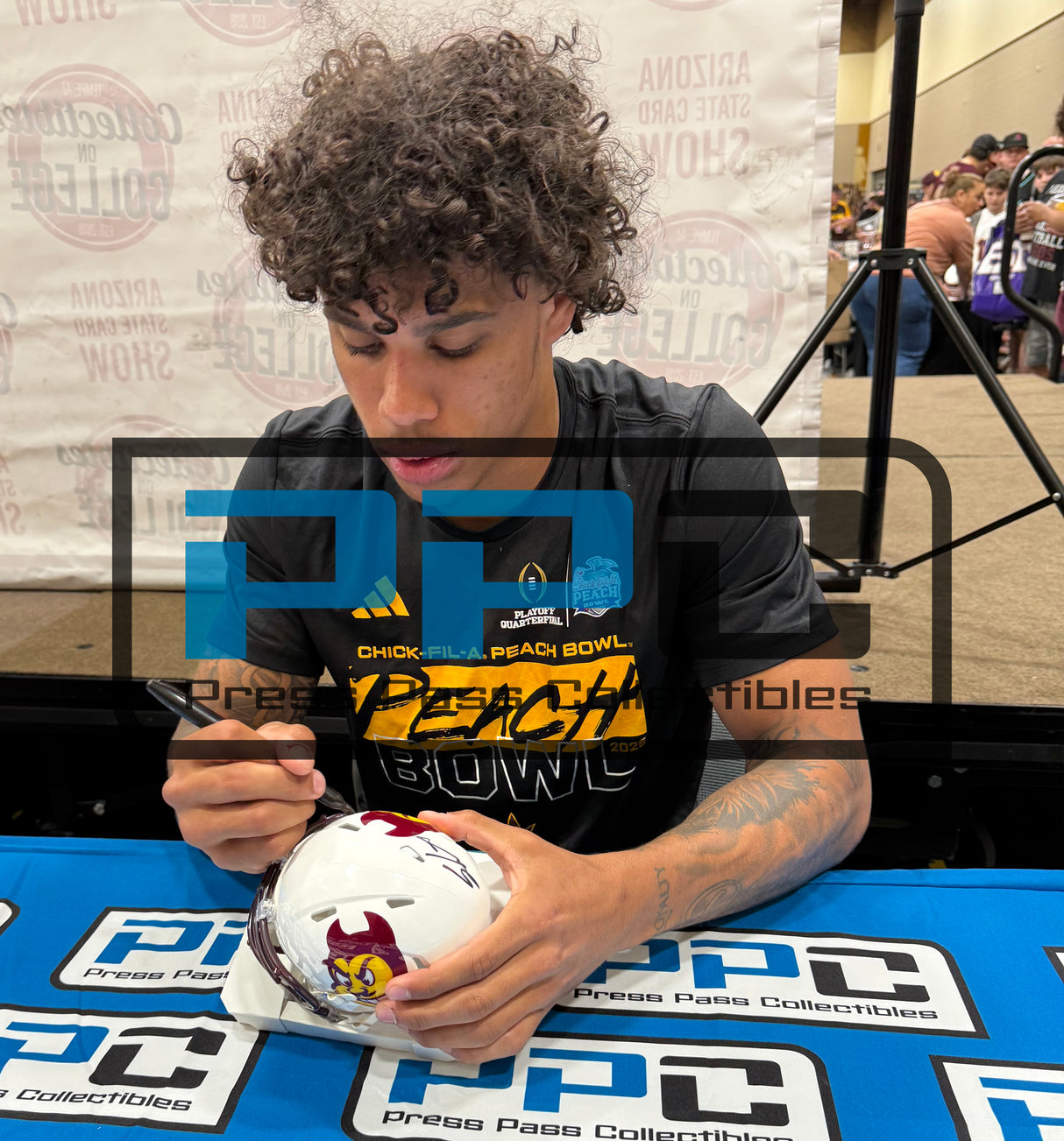 ASU Sam Leavitt & Jordyn Tyson Signed Black Speed Mini Helmet BAS Witnessed