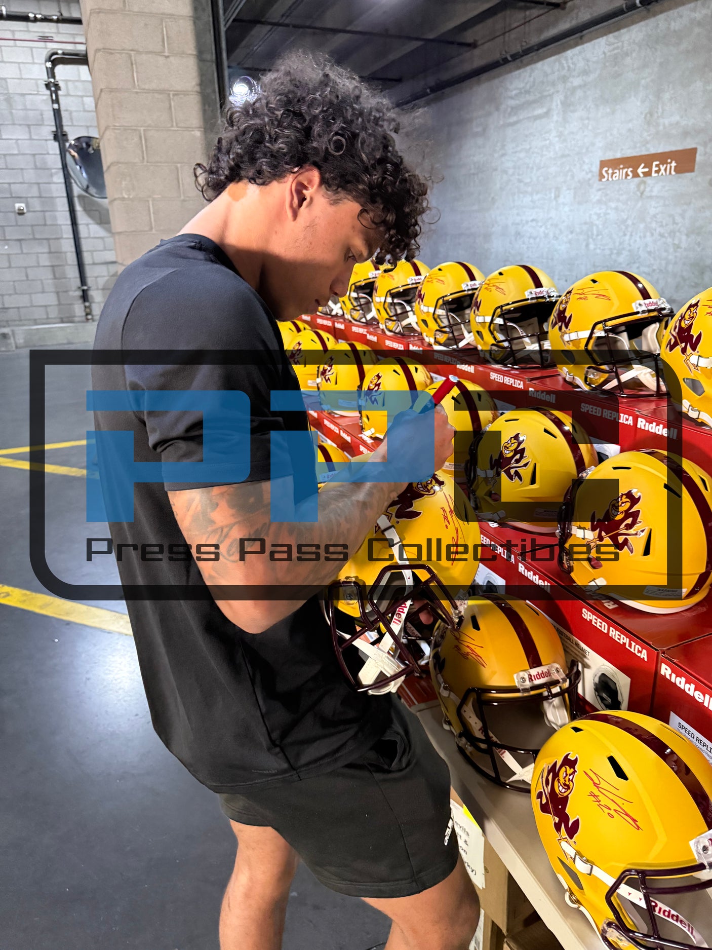 ASU Jordyn Tyson Signed Sparky Full Size Speed Rep Helmet w/ Maroon Sig BAS Wit