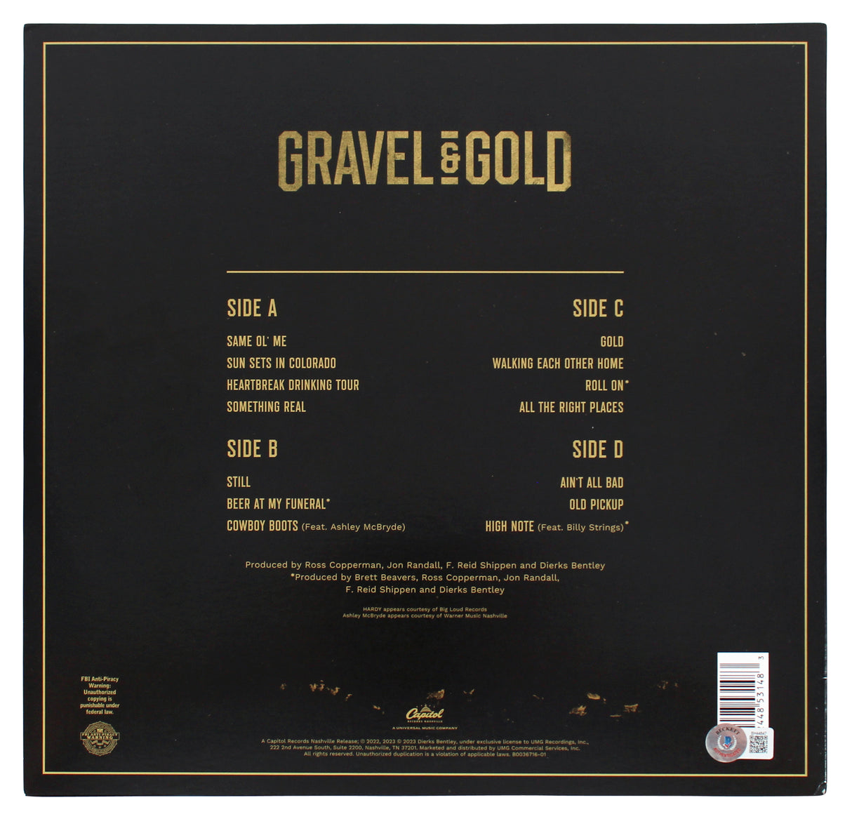 Dierks Bentley Authentic Signed Gravel & Gold Album Cover W/ Vinyl BAS #BH44847