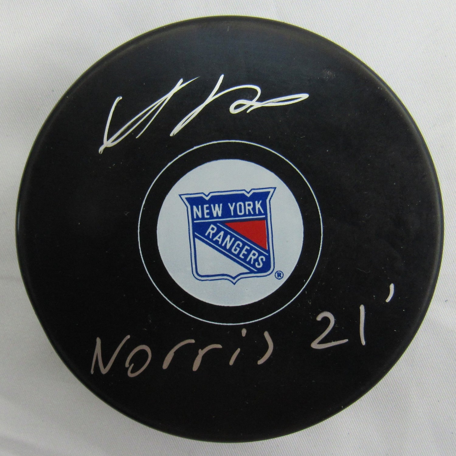 Adam Fox Signed Auto Autograph Rangers Logo Hockey Puck w/ Insc Fanatics Hologram