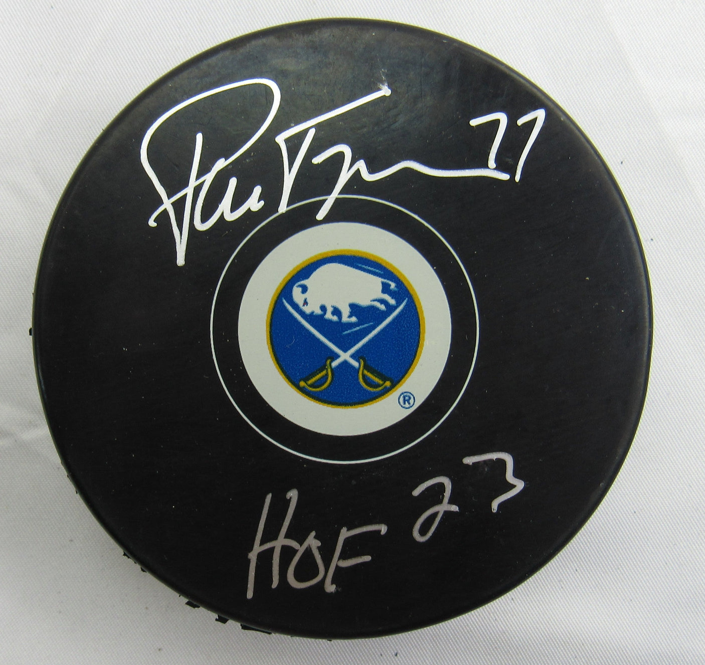 Pierre Turgeon Signed Auto Autograph Sabers Logo Hockey Puck w/ Insc JSA WB635975