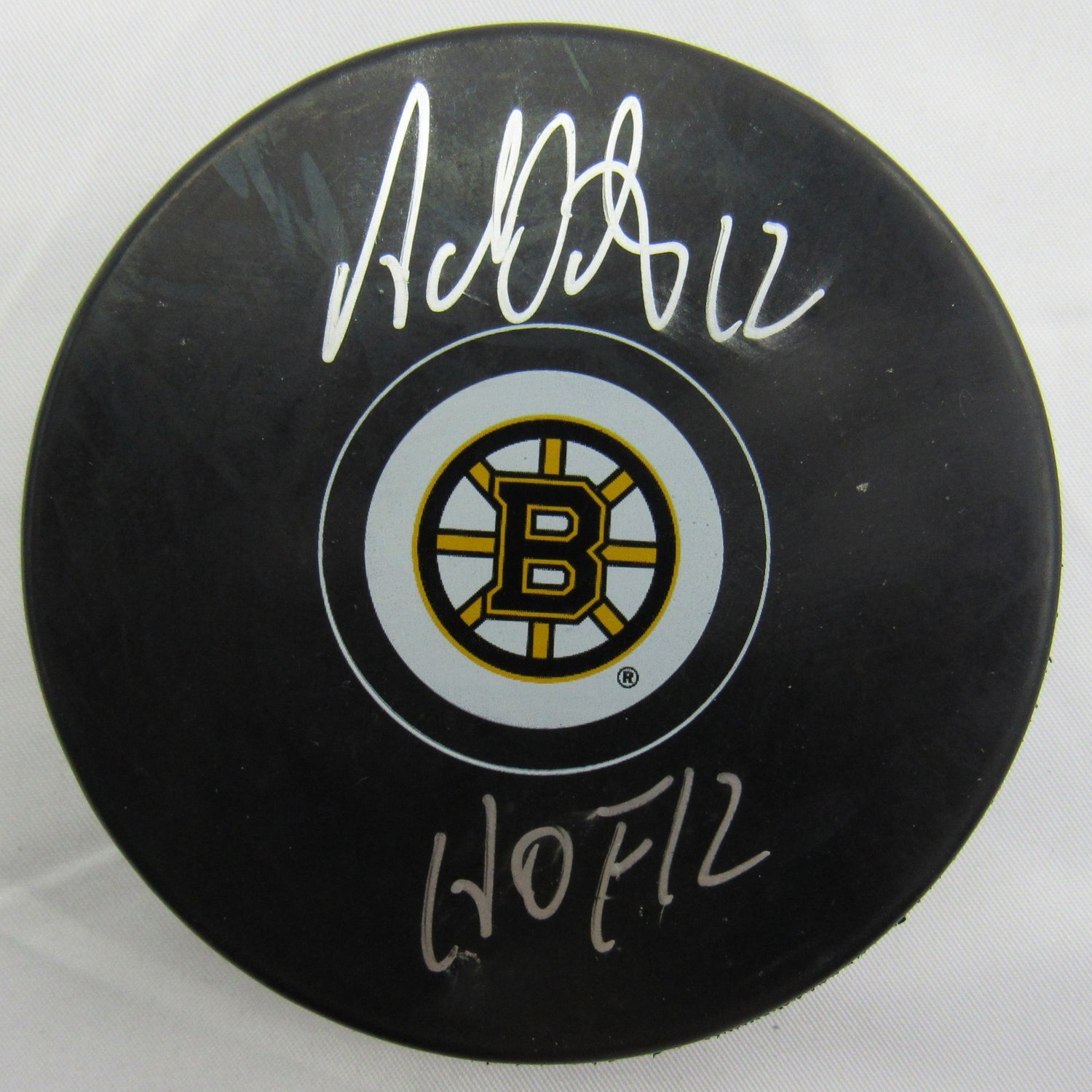 Adam Oates Signed Auto Autograph Bruins Logo Hockey Puck w/ Insc JSA WA725020
