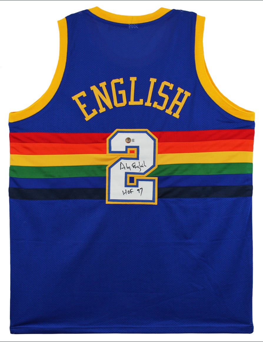 Alex English "HOF 97" Signed Blue TB Pro Style Jersey Autographed BAS Witnessed