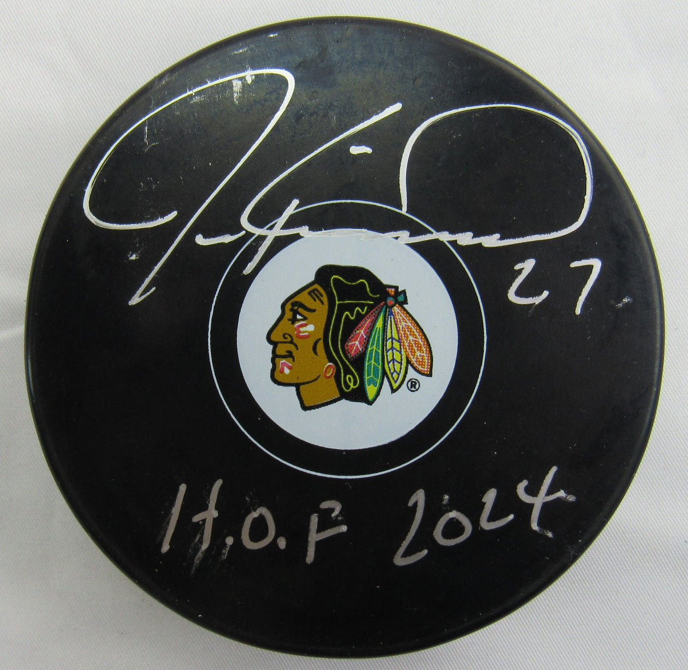 Jeremy Roenick Signed Auto Autograph Blackhawks Logo Hockey Puck w/ Insc Beckett Hologram