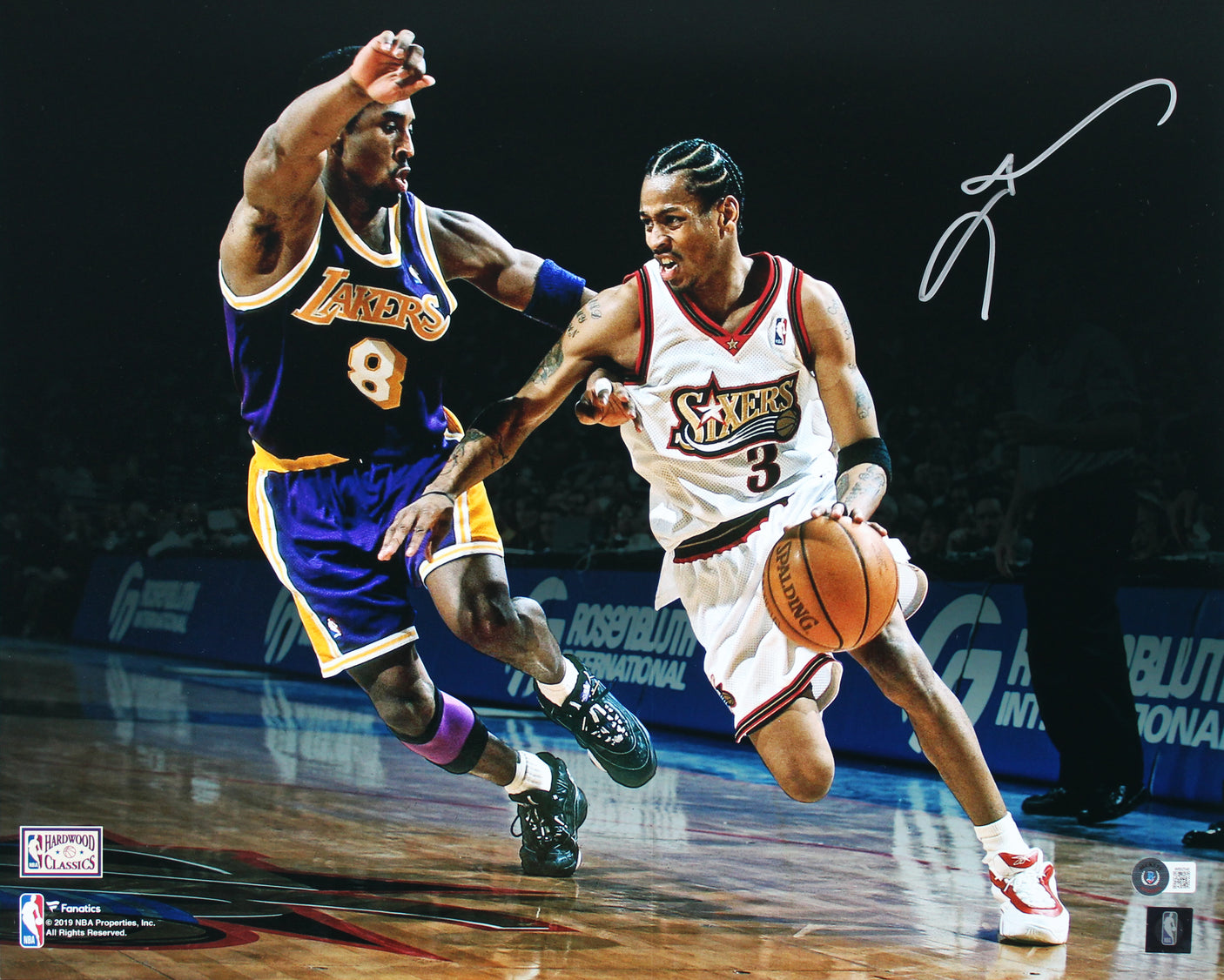 76ers Allen Iverson Authentic Signed 16x20 Vs Kobe Horizontal Photo BAS Witness