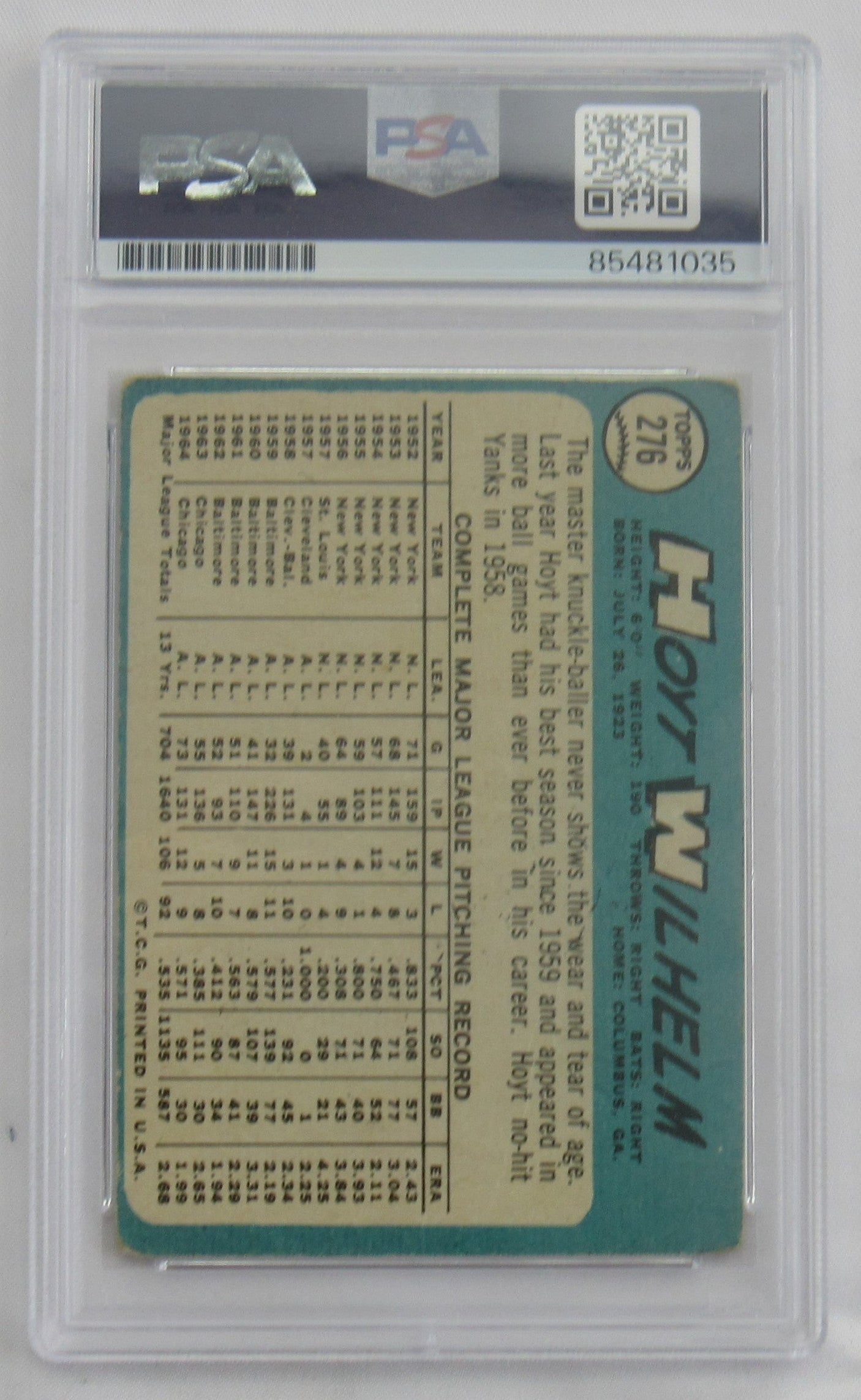 Hoyt Wilhelm 1965 Topps Signed Auto Autograph Encapsulated Baseball Card PSA/DNA