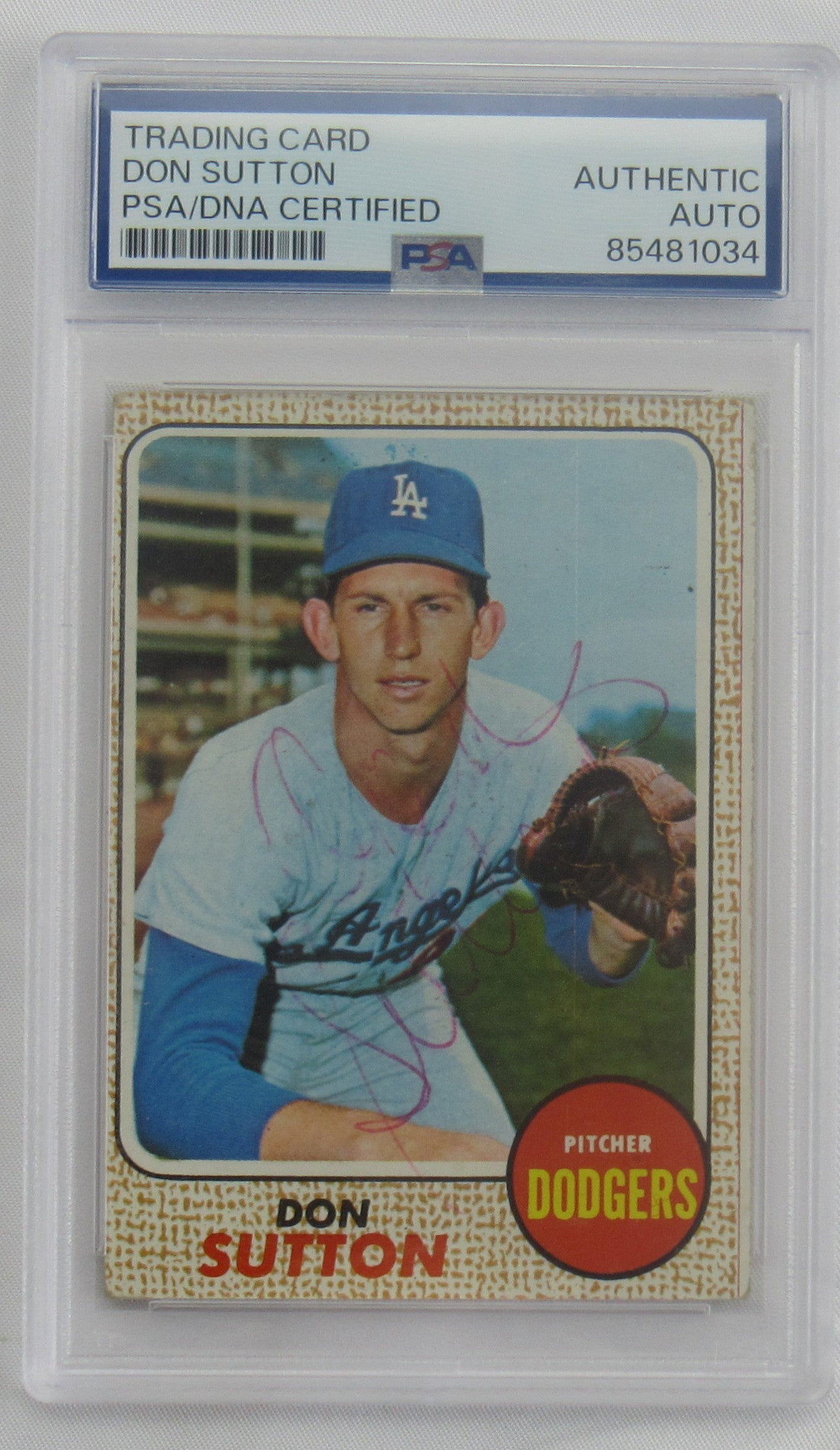 Don Sutton 1968 Topps Signed Auto Autograph Encapsulated Baseball Card PSA/DNA