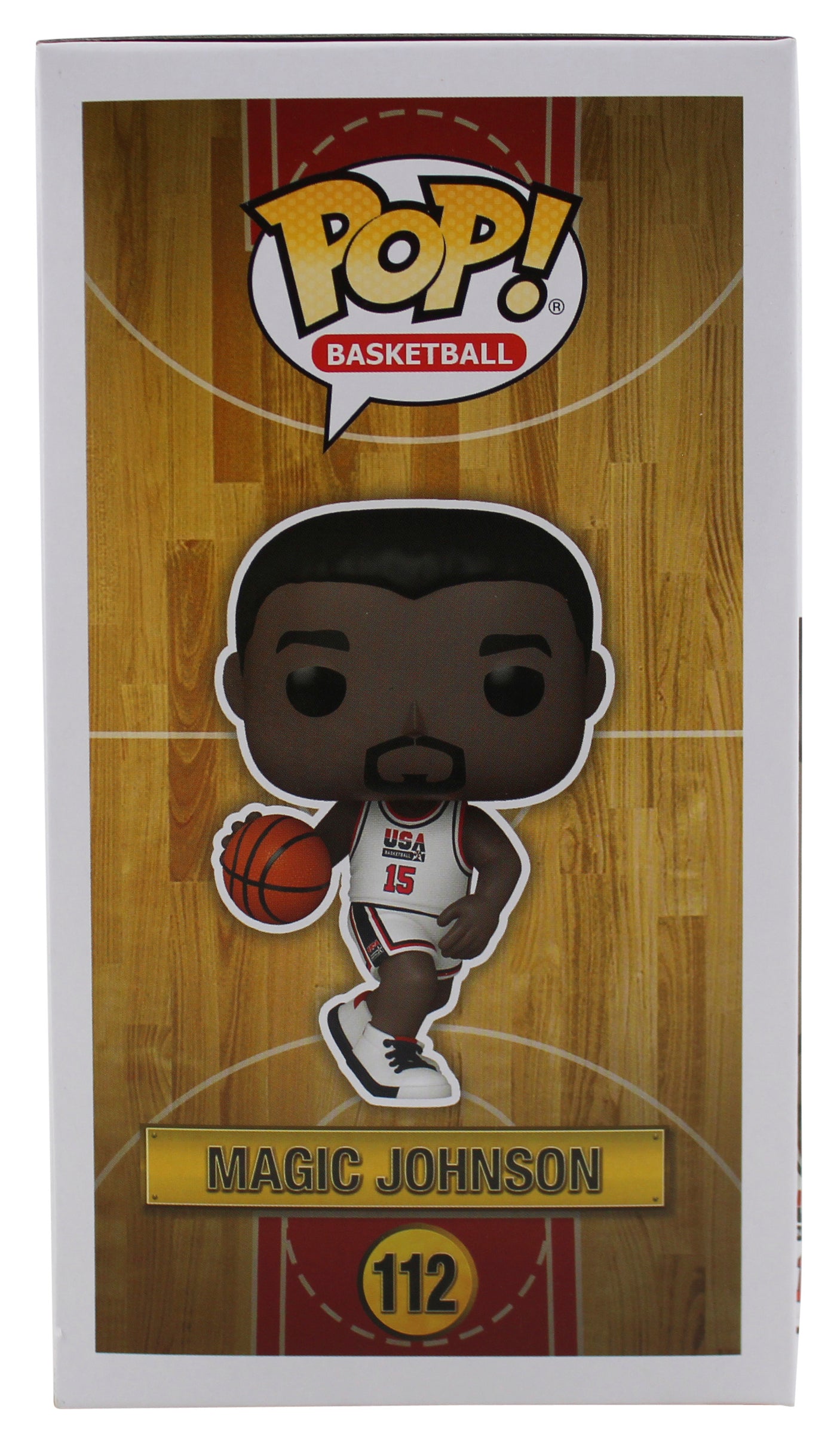 Lakers Magic Johnson Signed USA #112 Funko Pop Vinyl Figure w/ Blue Sig BAS Wit