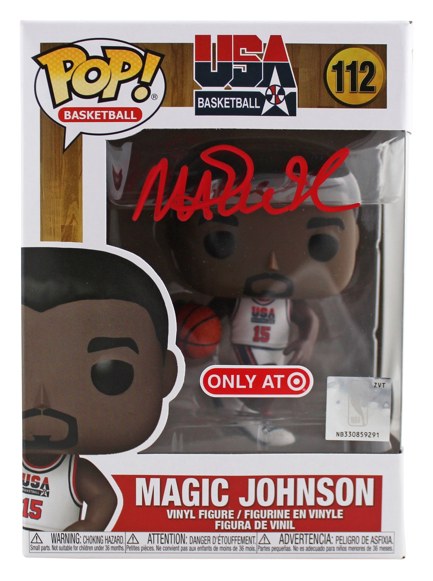 Lakers Magic Johnson Signed USA #112 Funko Pop Vinyl Figure w/ Red Sig BAS Wit