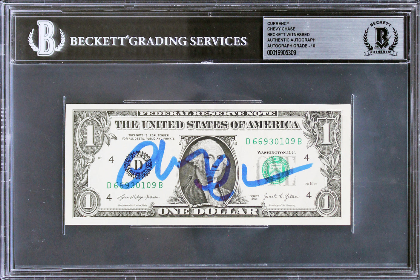 Chevy Chase Christmas Vacation Authentic Signed $1 Auto Graded 10! BAS Slabbed