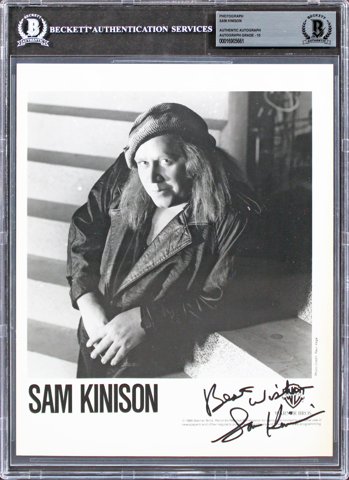 Sam Kinison Best Wishes Signed 8x10 Promotional B&W Photo Auto 10! BAS Slabbed