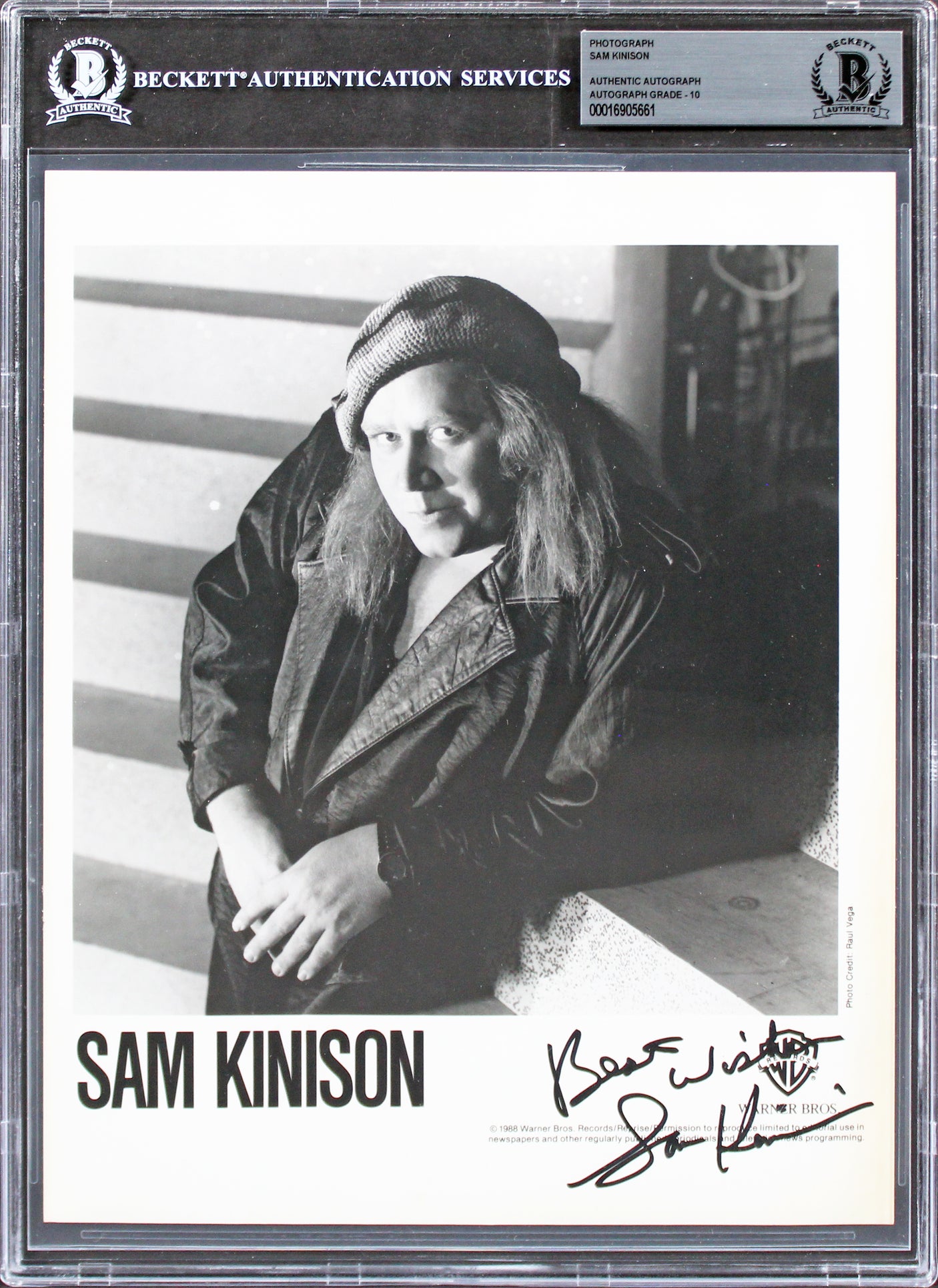 Sam Kinison Best Wishes Signed 8x10 Promotional B&W Photo Auto 10! BAS Slabbed