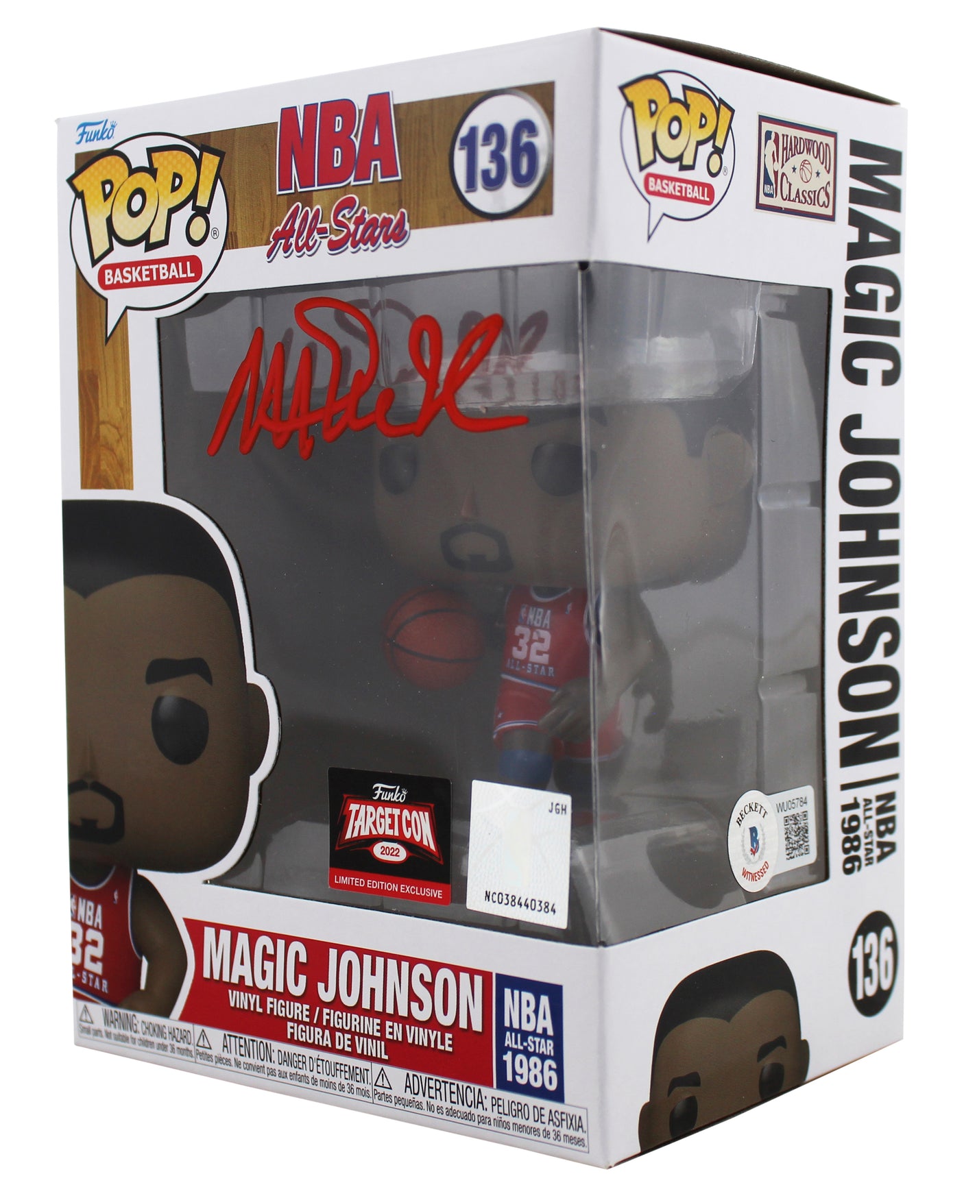 Magic Johnson Signed All Stars #136 Funko Pop Vinyl Figure w/ Red Sig BAS Wit