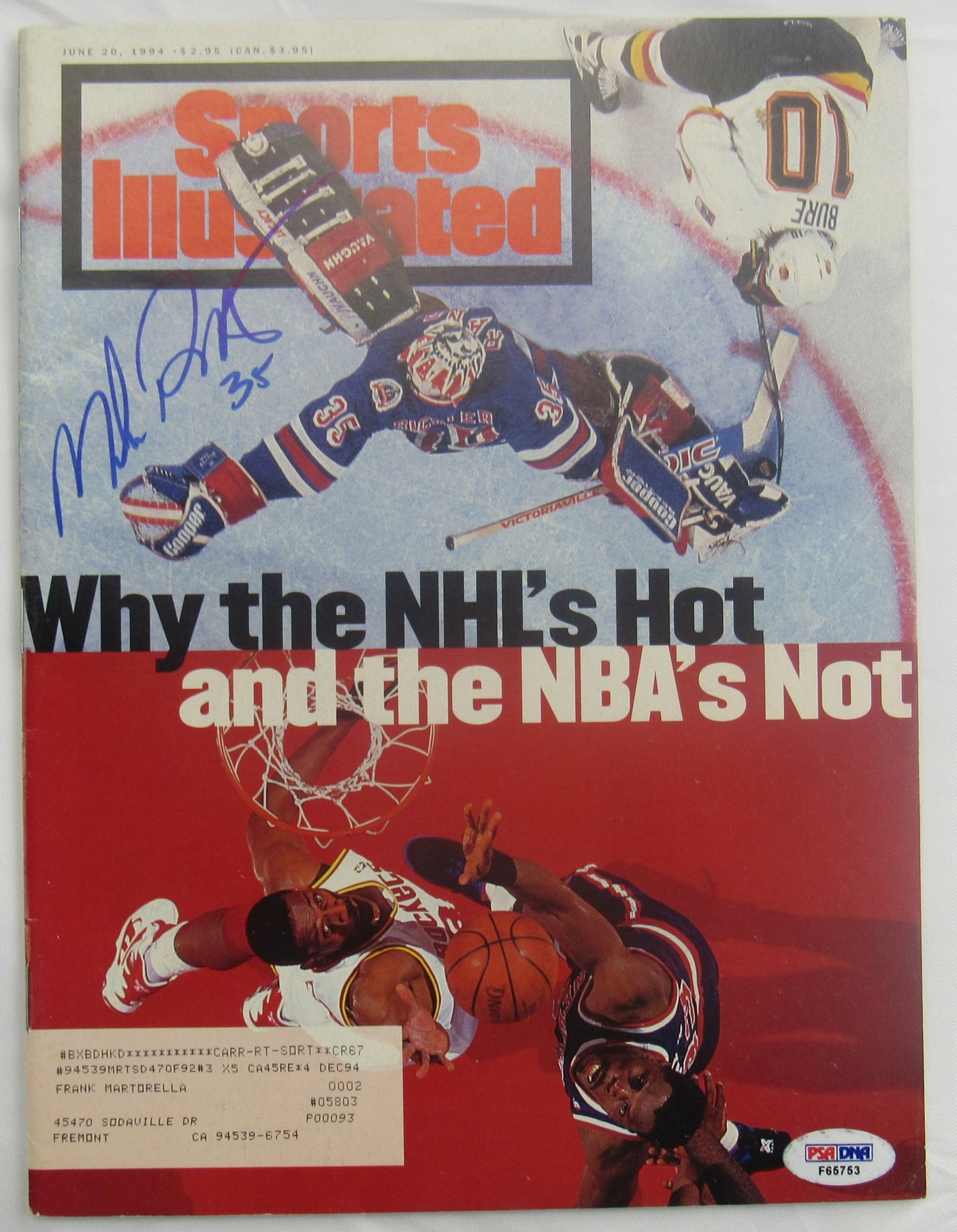 Mike Richter Signed Auto Autograph Sports Illustrated Magazine PSA/DNA F65753