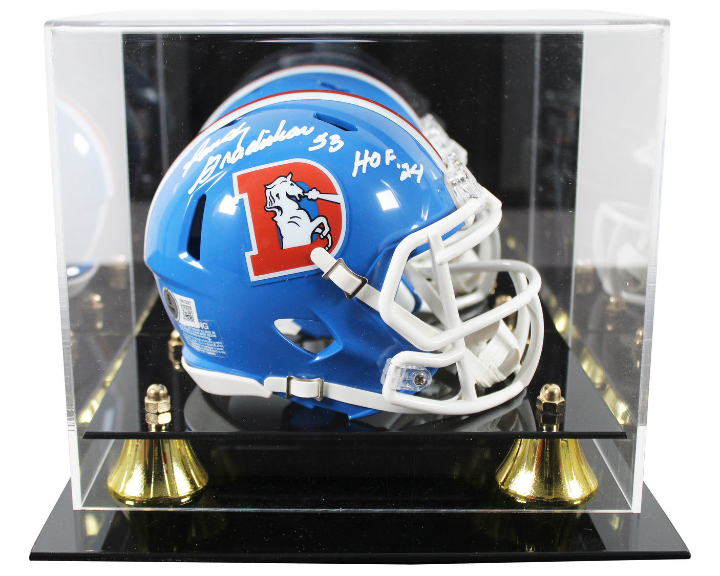 Broncos Randy Gradishar "HOF" Signed 1975-96 TB Speed Mini Helmet W/ Case BAS W