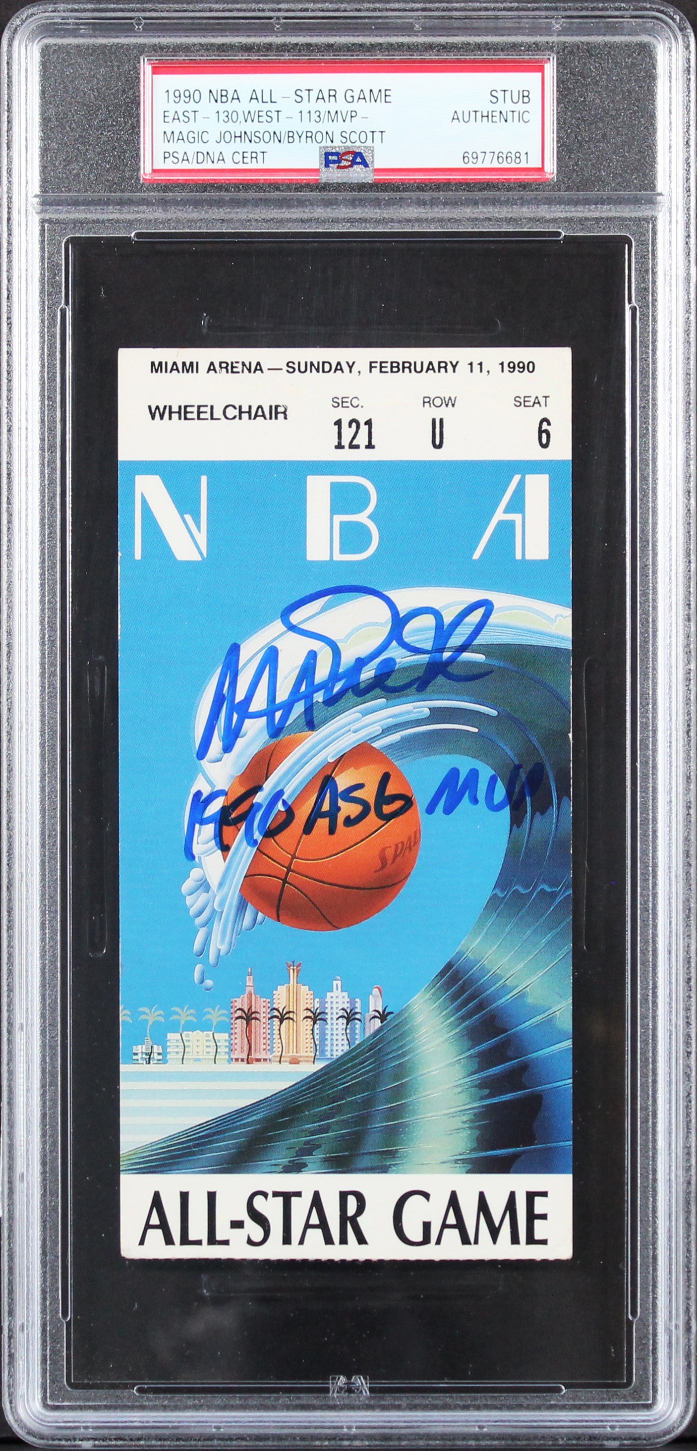 Magic Johnson & Byron Scott "1990 ASG MVP" Signed Ticket Stub PSA/DNA Slabbed