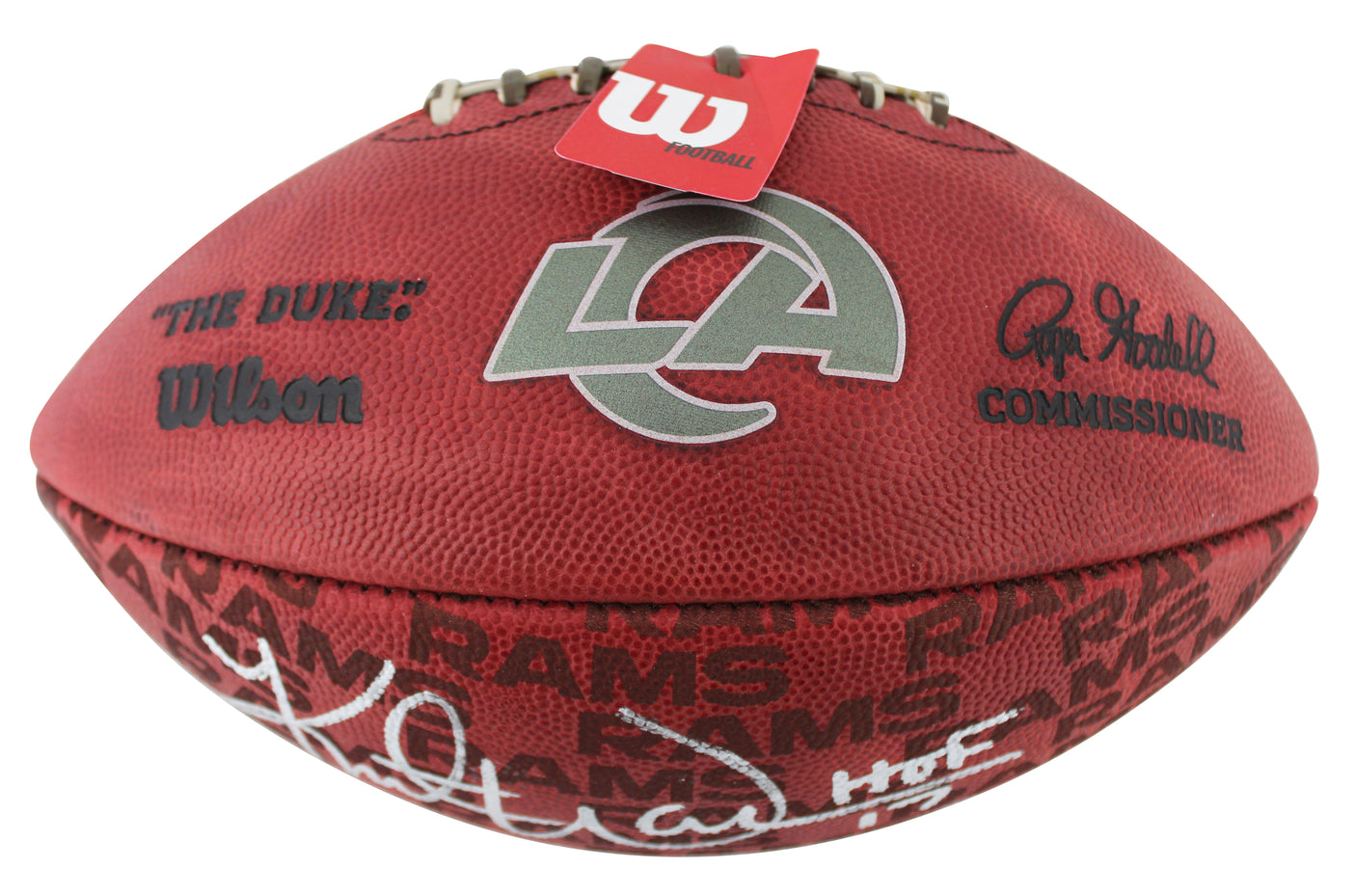 Rams Kurt Warner "2x Insc" Signed "Duke" Team Showcase Football W/ Case BAS Wit