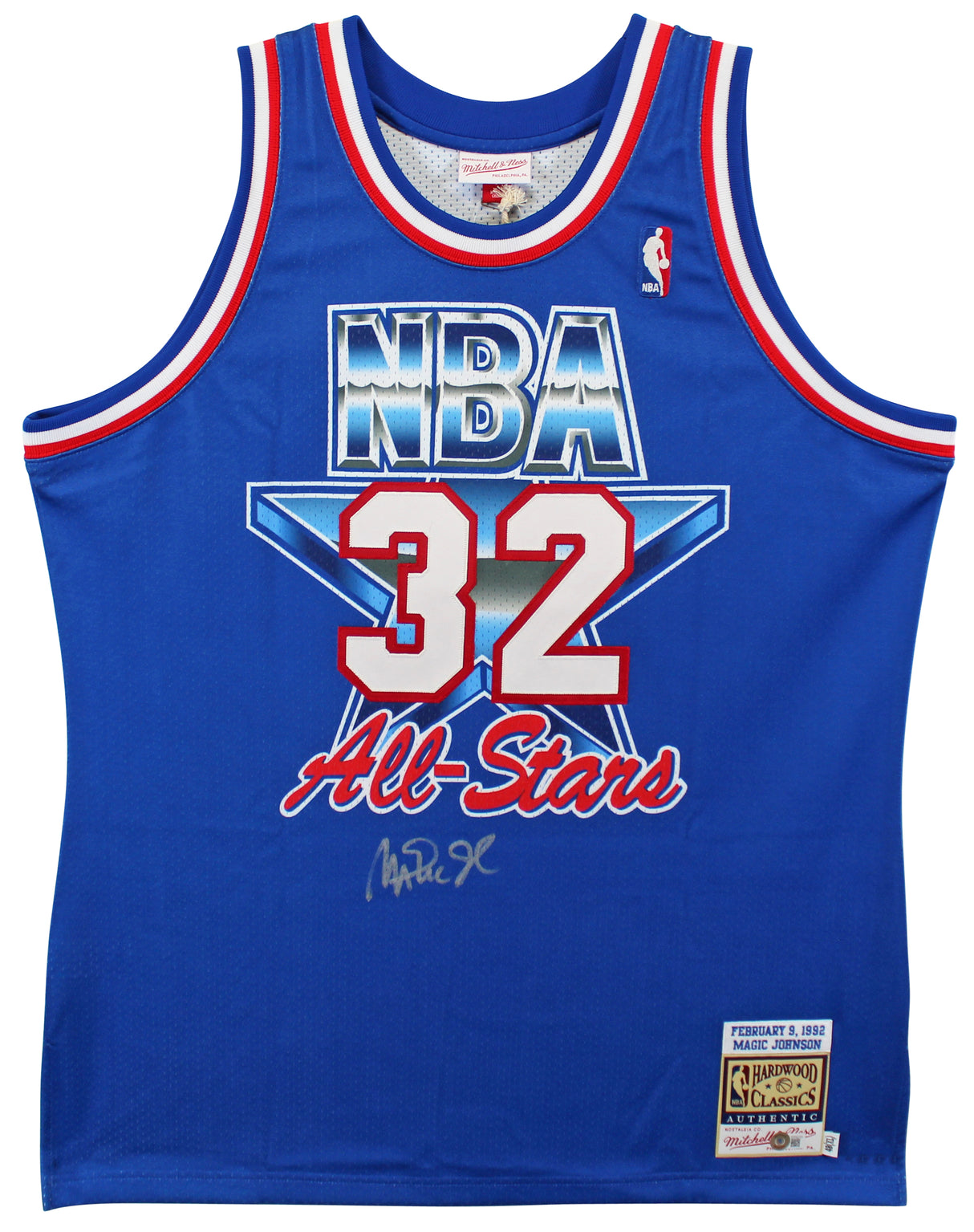 Lakers Magic Johnson Signed Blue M&N 1992 All-Star Authentic Jersey BAS Witness