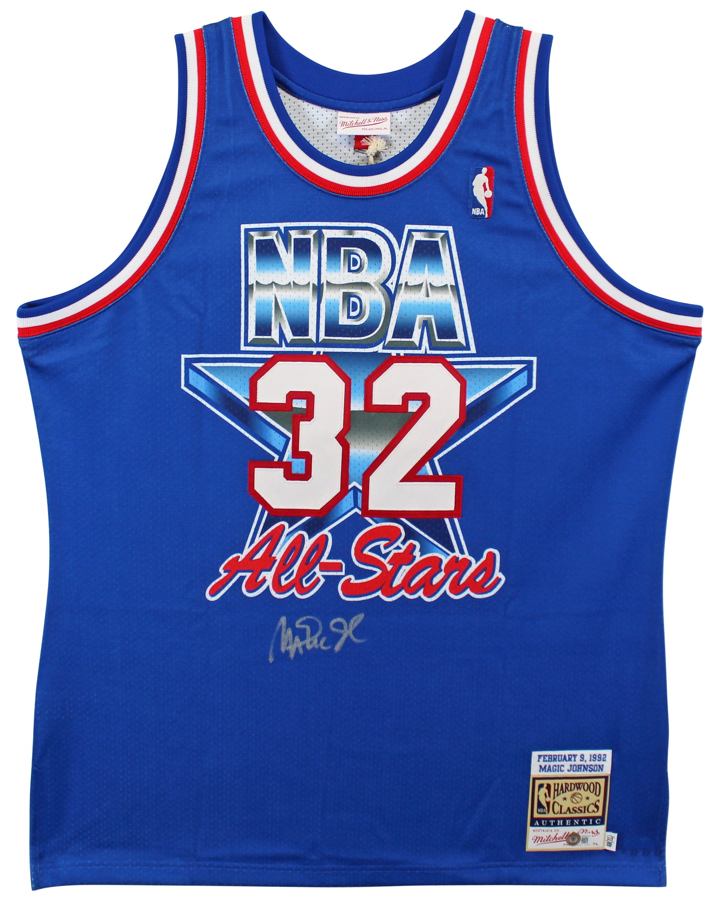 Lakers Magic Johnson Signed Blue M&N 1992 All-Star Authentic Jersey BAS Witness