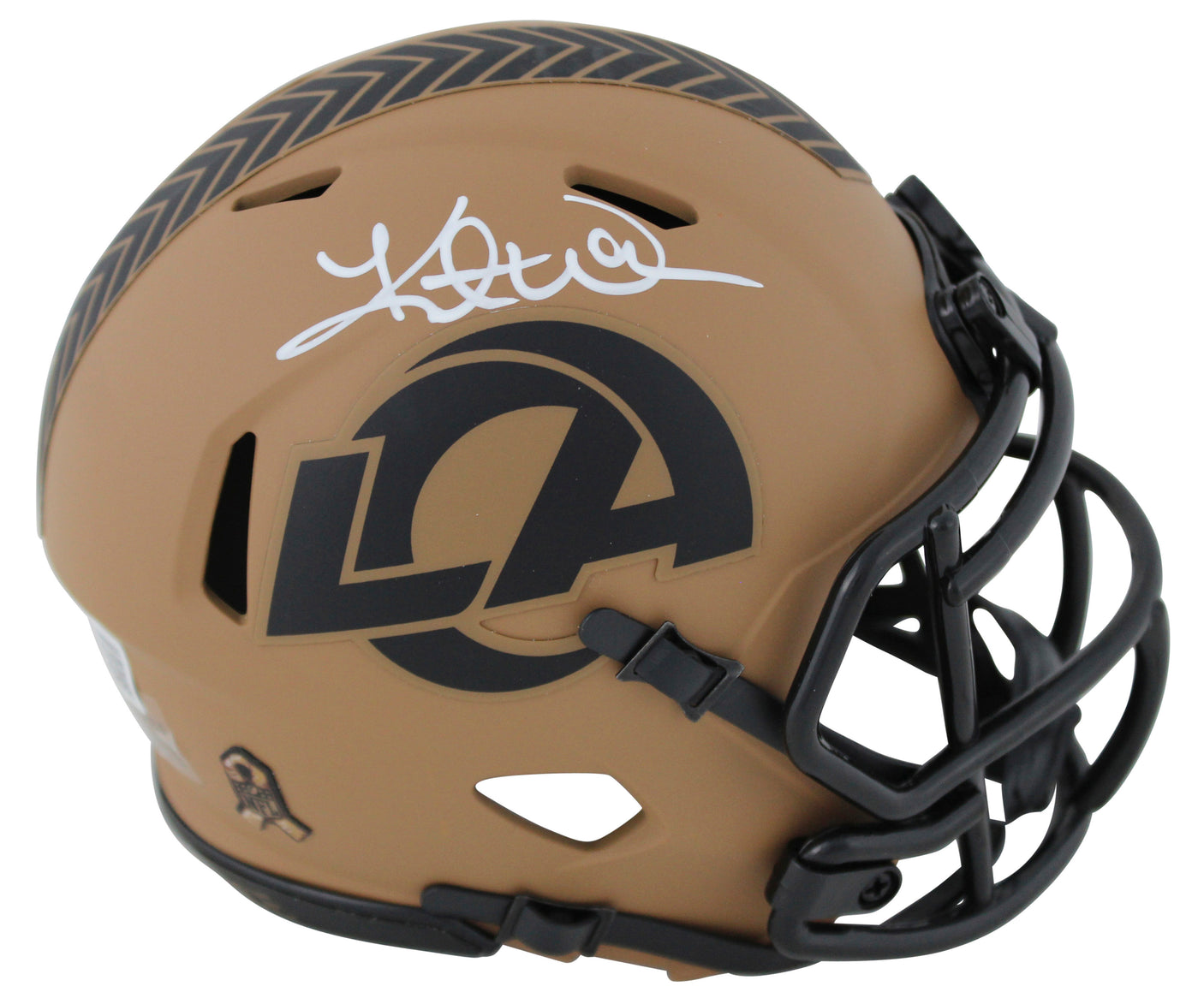 Rams Kurt Warner Signed Salute To Service II Mini Helmet W/ Case BAS Witnessed