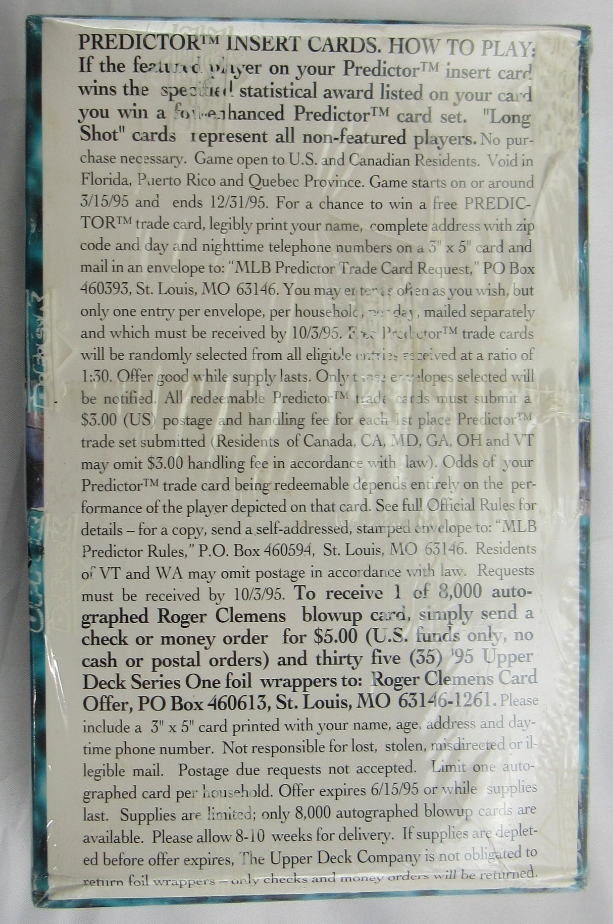 1995 Upper Deck Series One 36ct Sealed Baseball Wax Box