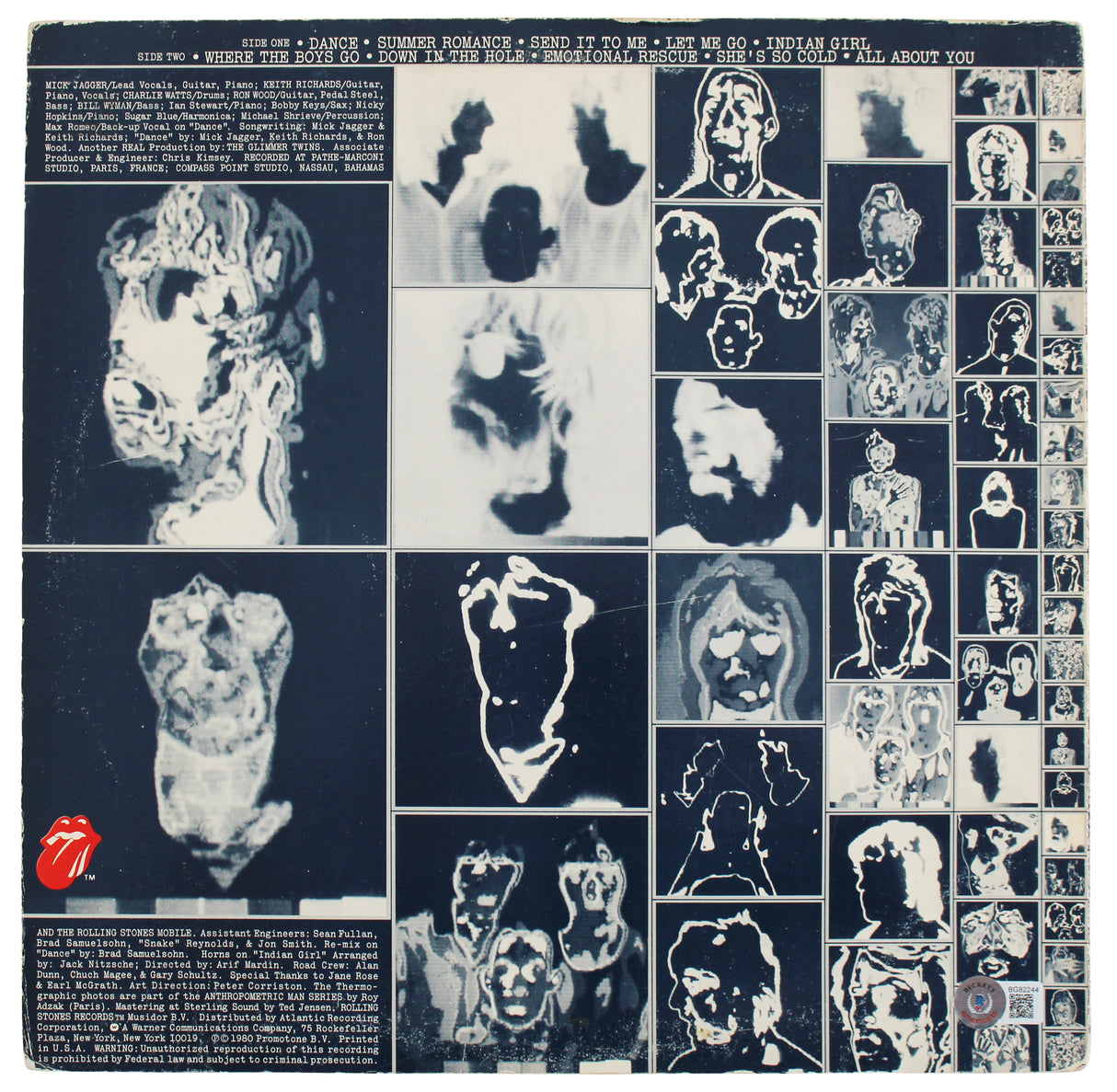 Ronnie Wood The Rolling Stones Signed Emotional Rescue Album Cover BAS #BG82244