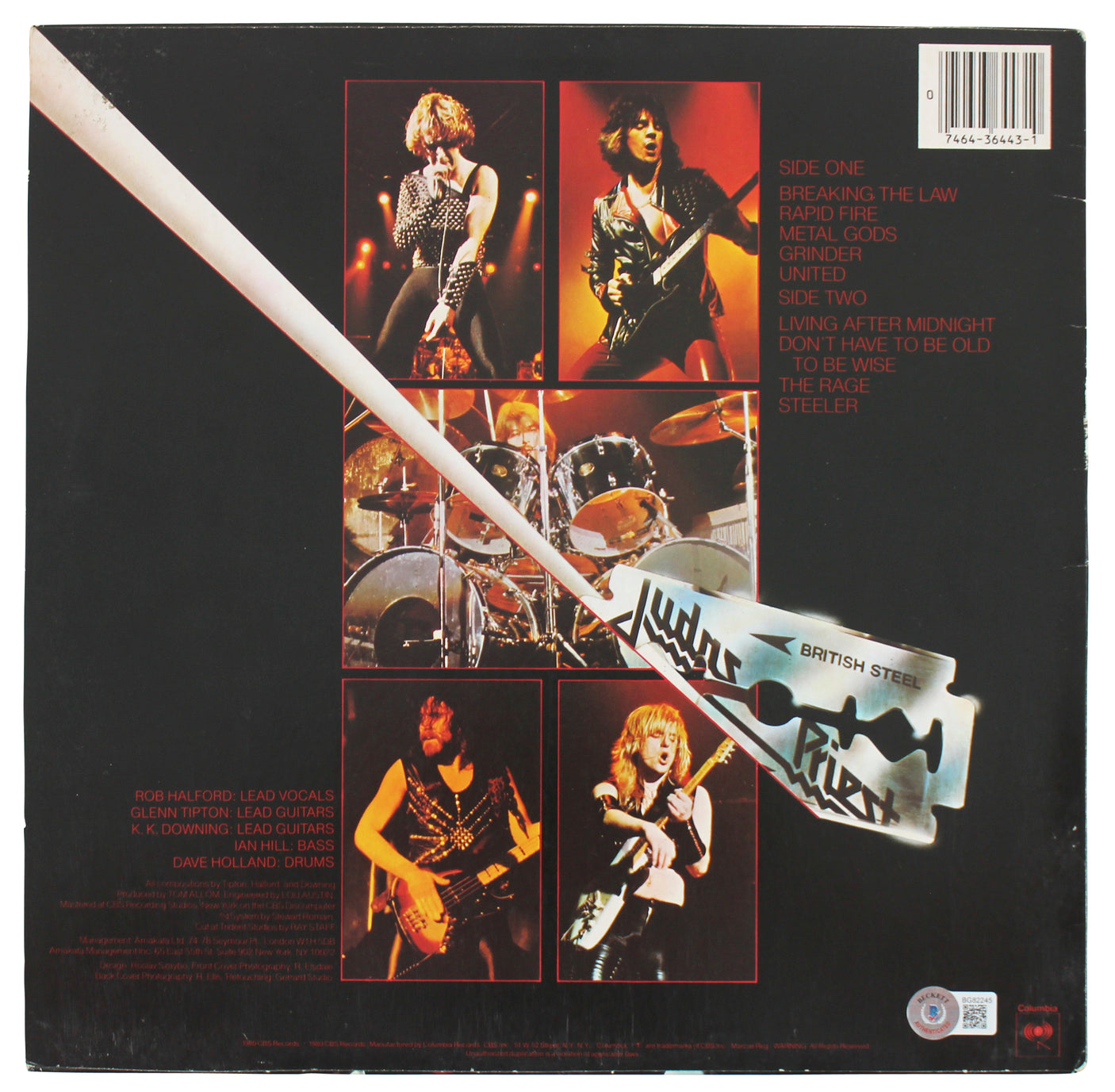 Rob Halford Ian Hill Judas Priest Signed British Steel Album Cover BAS #BG82245