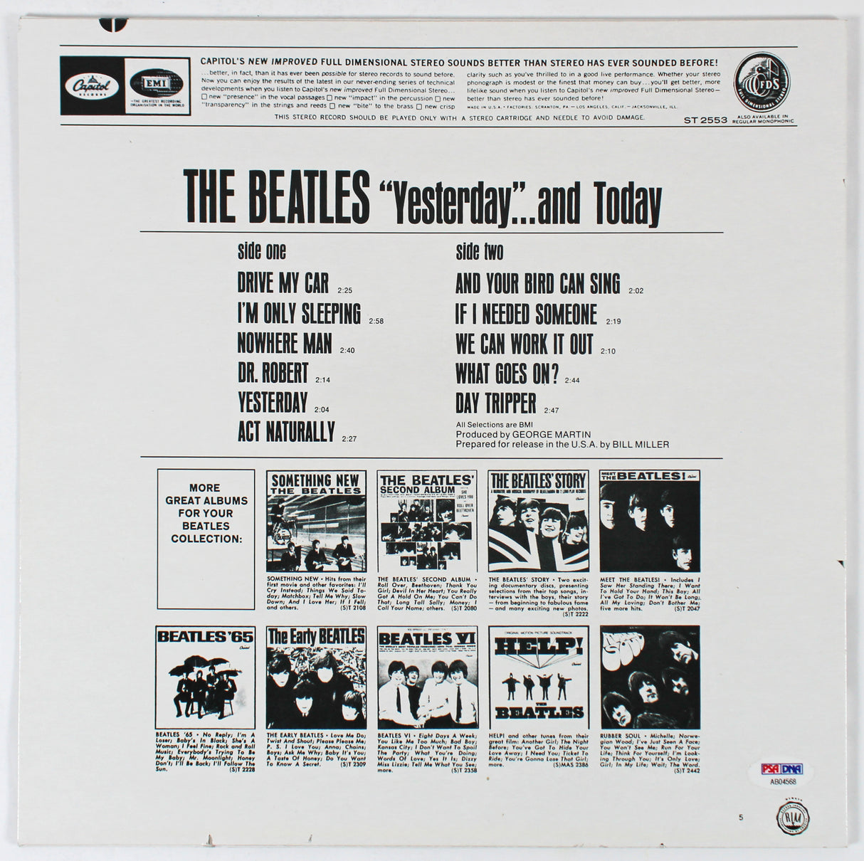 Paul McCartney Beatles Signed Yesterday & Today Album Cover w Vinyl PSA #AB04568