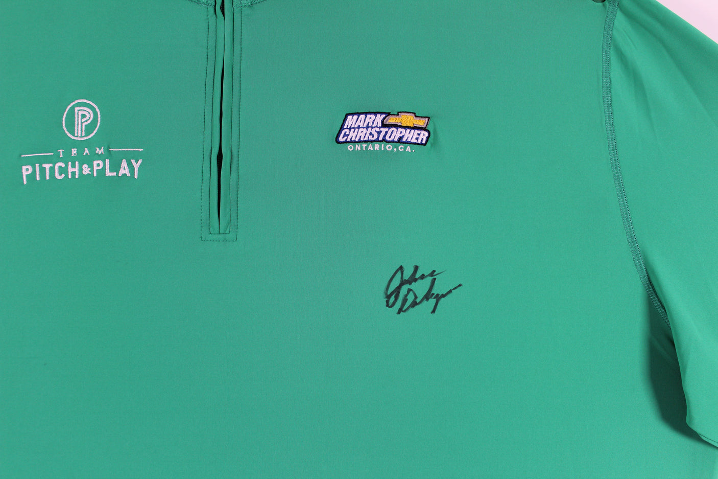 John Daly Signed Match Worn Green Folds of Honor Quarter Zip Shirt BAS #BH00322