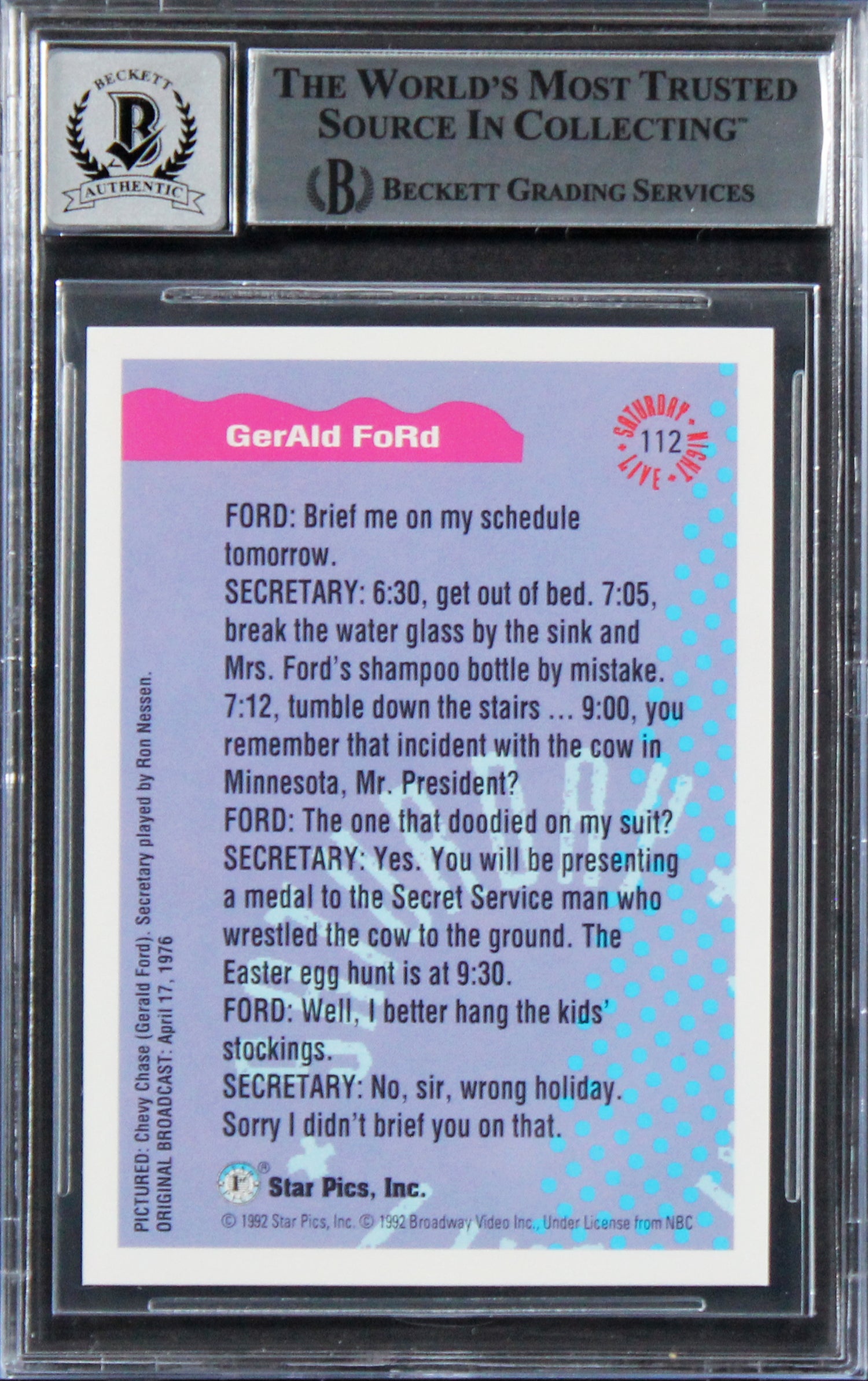 Chevy Chase Signed 1992 Star Pics Saturday Night Live #112 Card Auto 10 BAS Slab