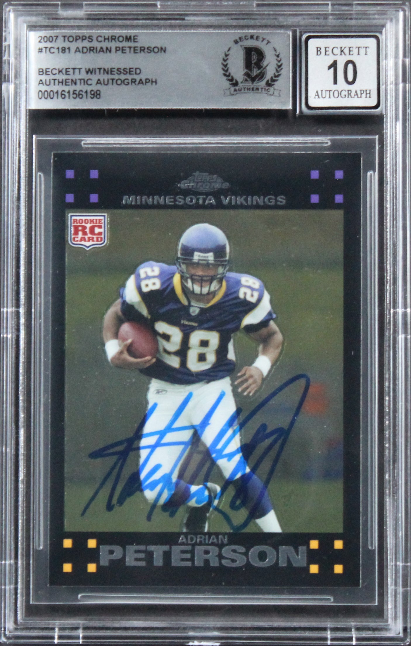 Vikings Adrian Peterson Signed 2007 Topps Chrome #TC181 RC Auto 10! BAS Slabbed