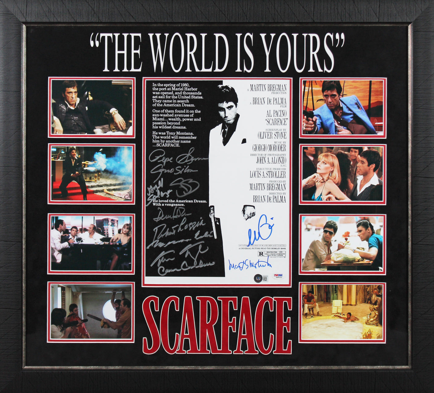 Scarface (11) Pacino, Bauer, Loggia +8 Signed 12x18 Framed Poster Photo BAS COA
