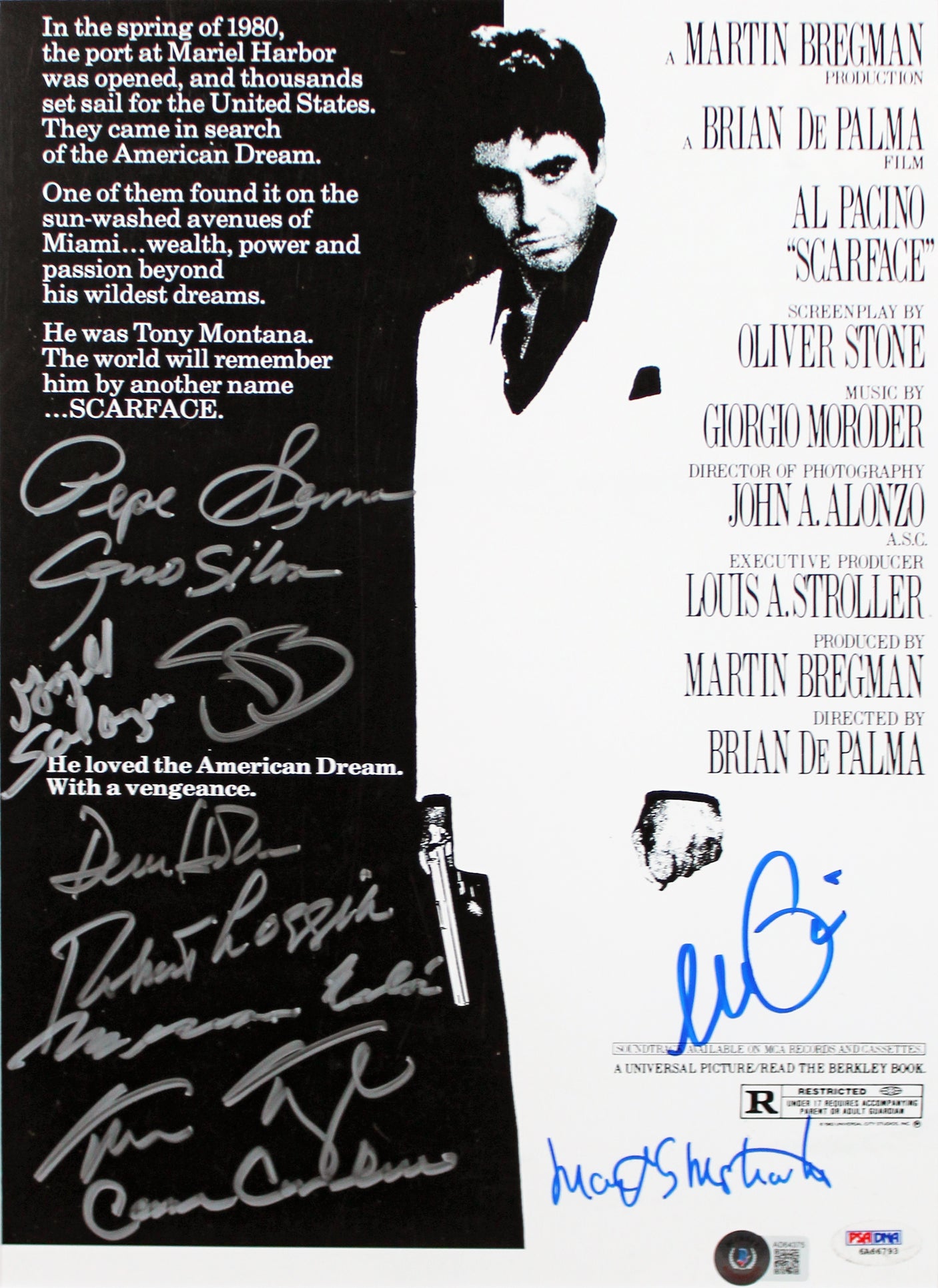 Scarface (11) Pacino, Bauer, Loggia +8 Signed 12x18 Framed Poster Photo BAS COA