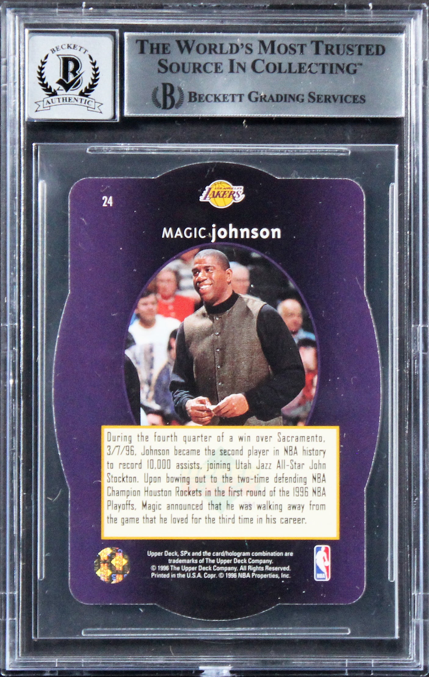 Lakers Magic Johnson Authentic Signed 1996 SPX #24 Card Auto 10! BAS Slabbed 2