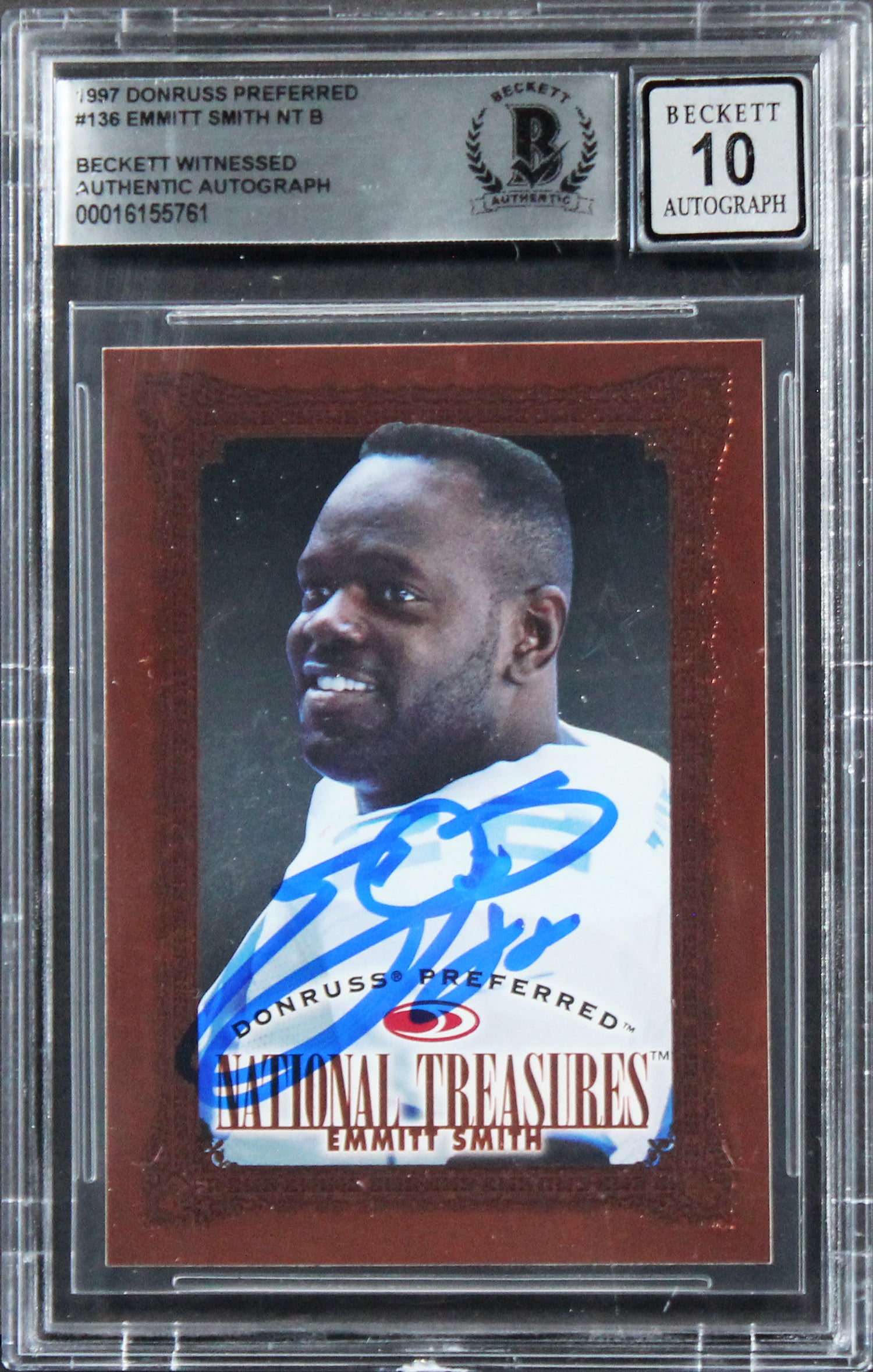 Cowboys Emmitt Smith Signed 1997 Donruss Preferred #136 Card Auto 10! BAS Slab