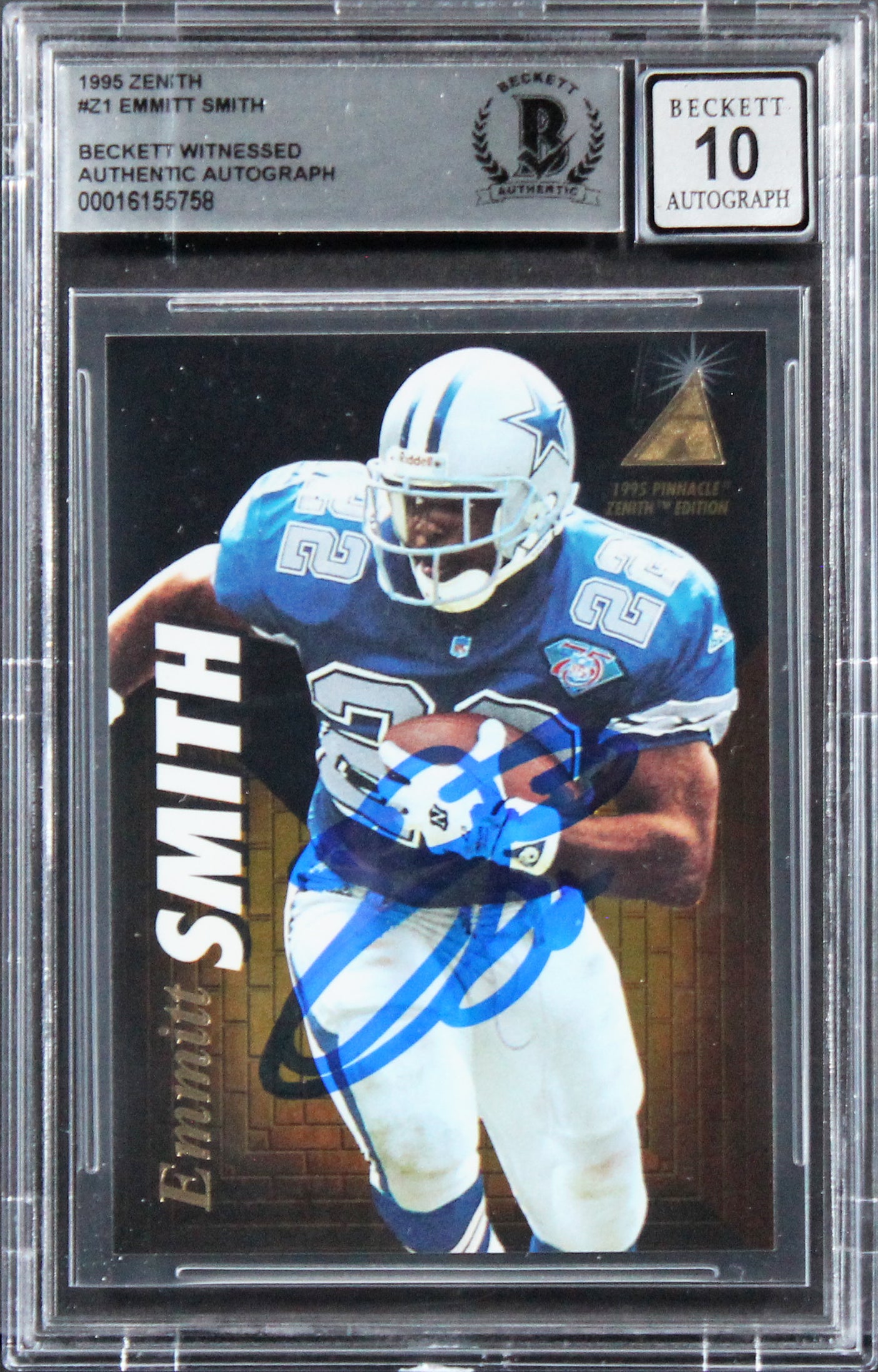 Cowboys Emmitt Smith Authentic Signed 1995 Zenith #Z1 Card Auto 10! BAS Slabbed