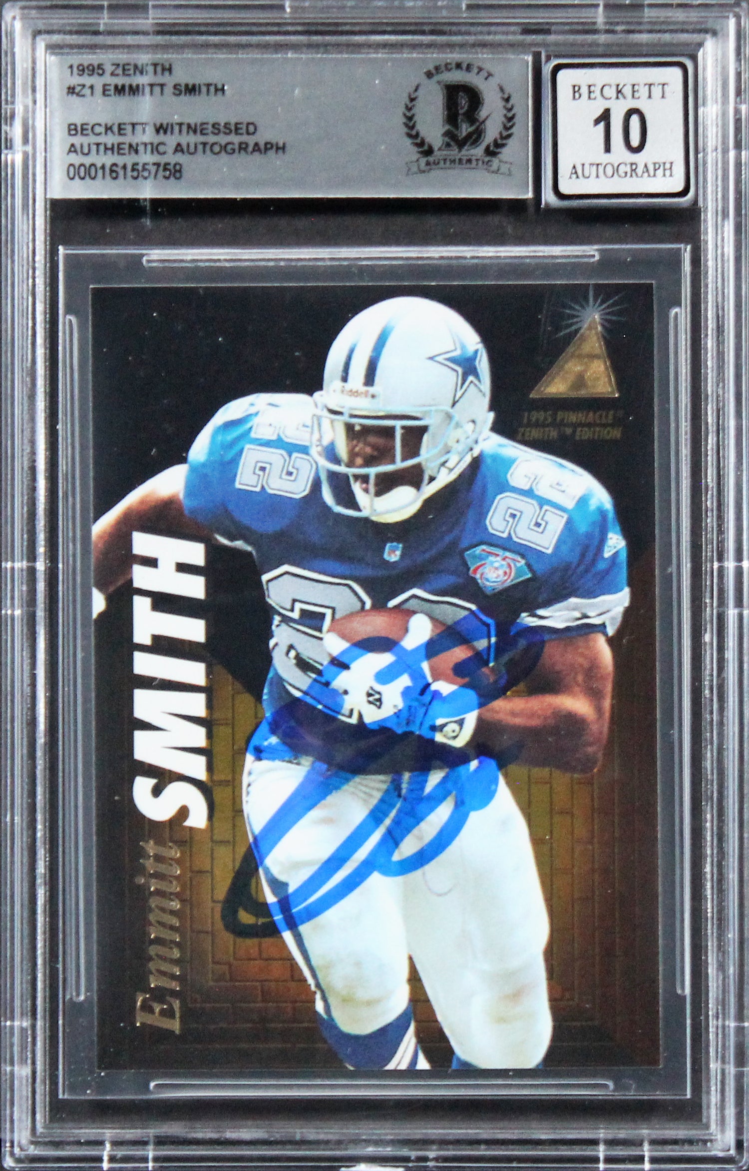 Cowboys Emmitt Smith Authentic Signed 1995 Zenith #Z1 Card Auto 10! BAS Slabbed
