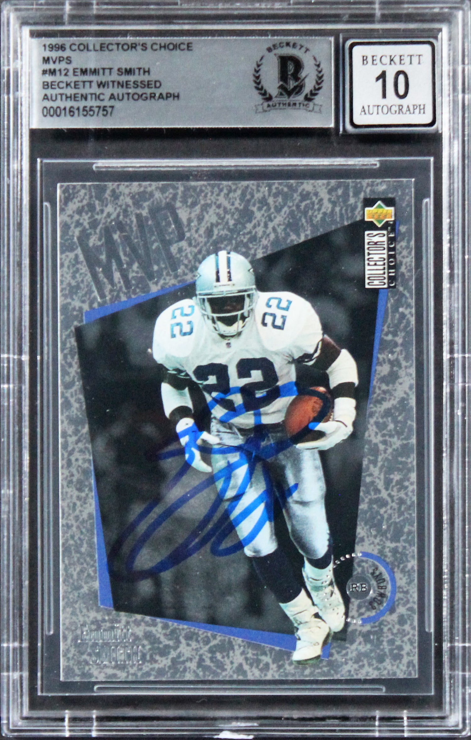Cowboys Emmitt Smith Signed 1996 Collector's Choice #M12 Card Auto 10! BAS Slab