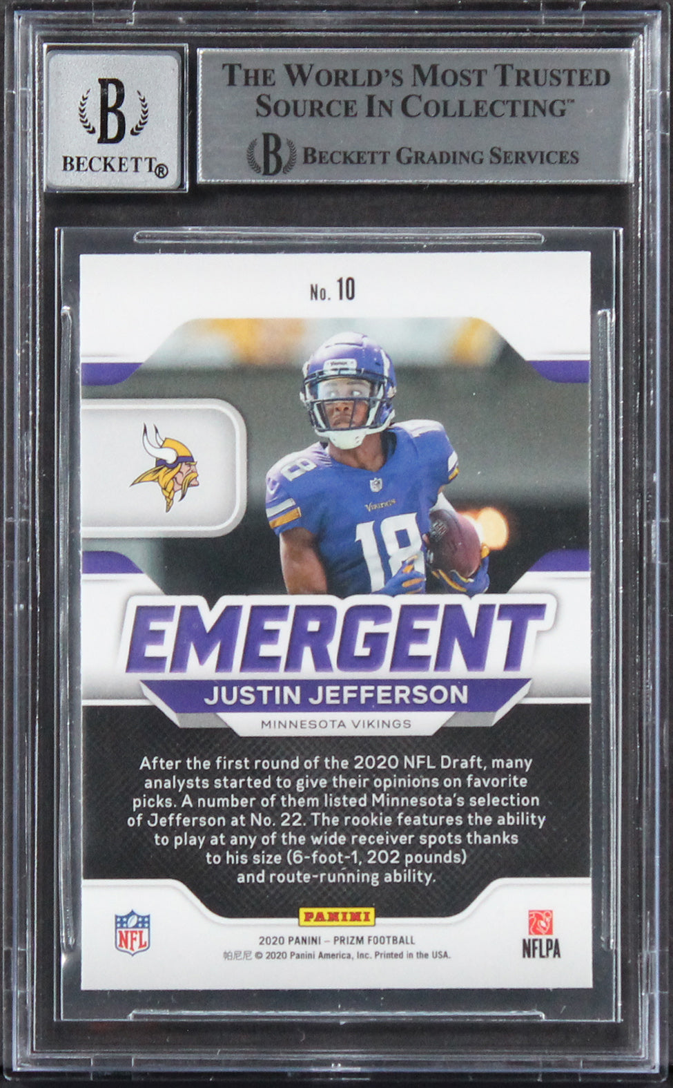 Vikings Justin Jefferson Signed 2020 Panini Prizm #10 Card Auto 10! BAS Slabbed